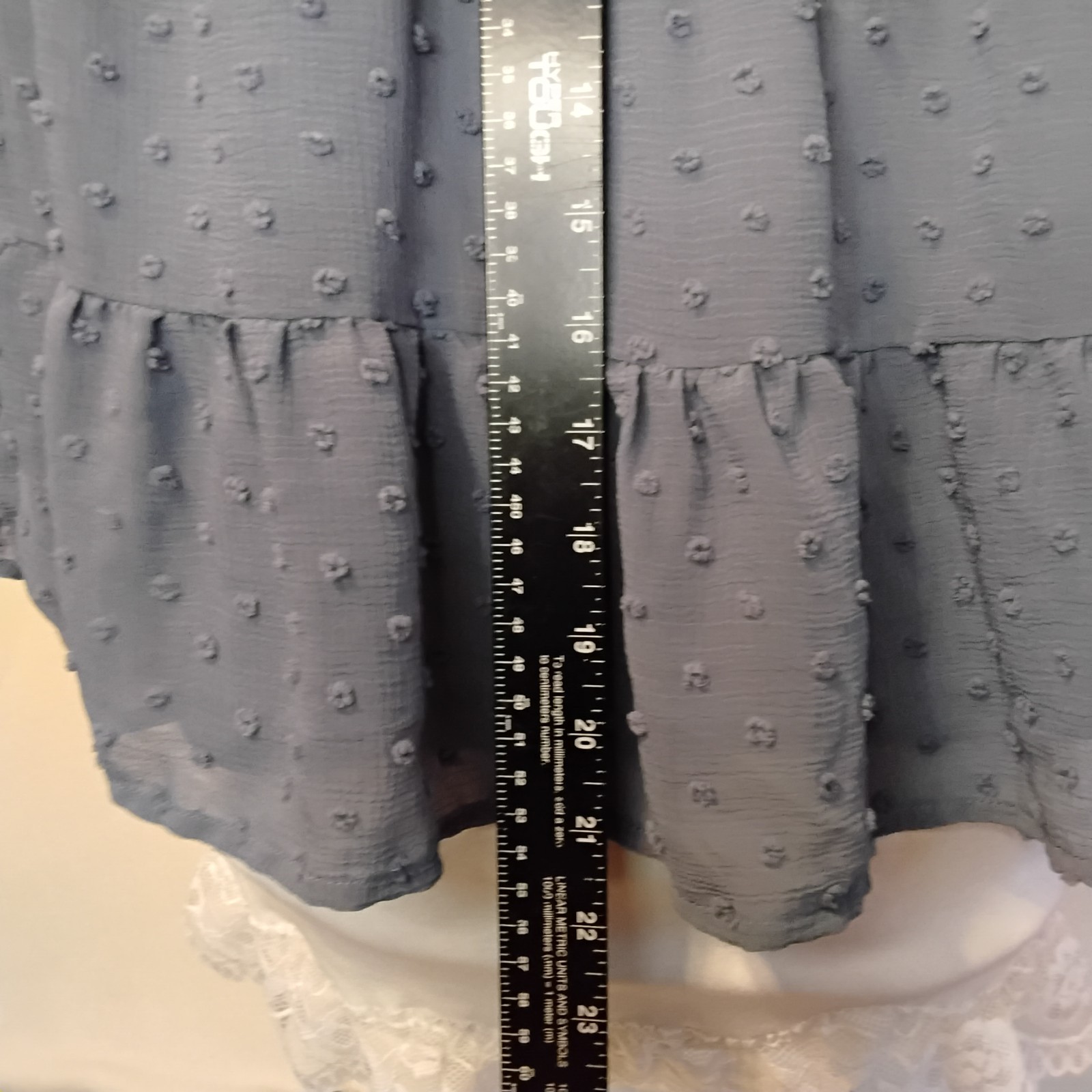 Monteau LA Boho WomensLg Top Dusty Blue Peplum Chiffon Peasant Sleeves Ruffle