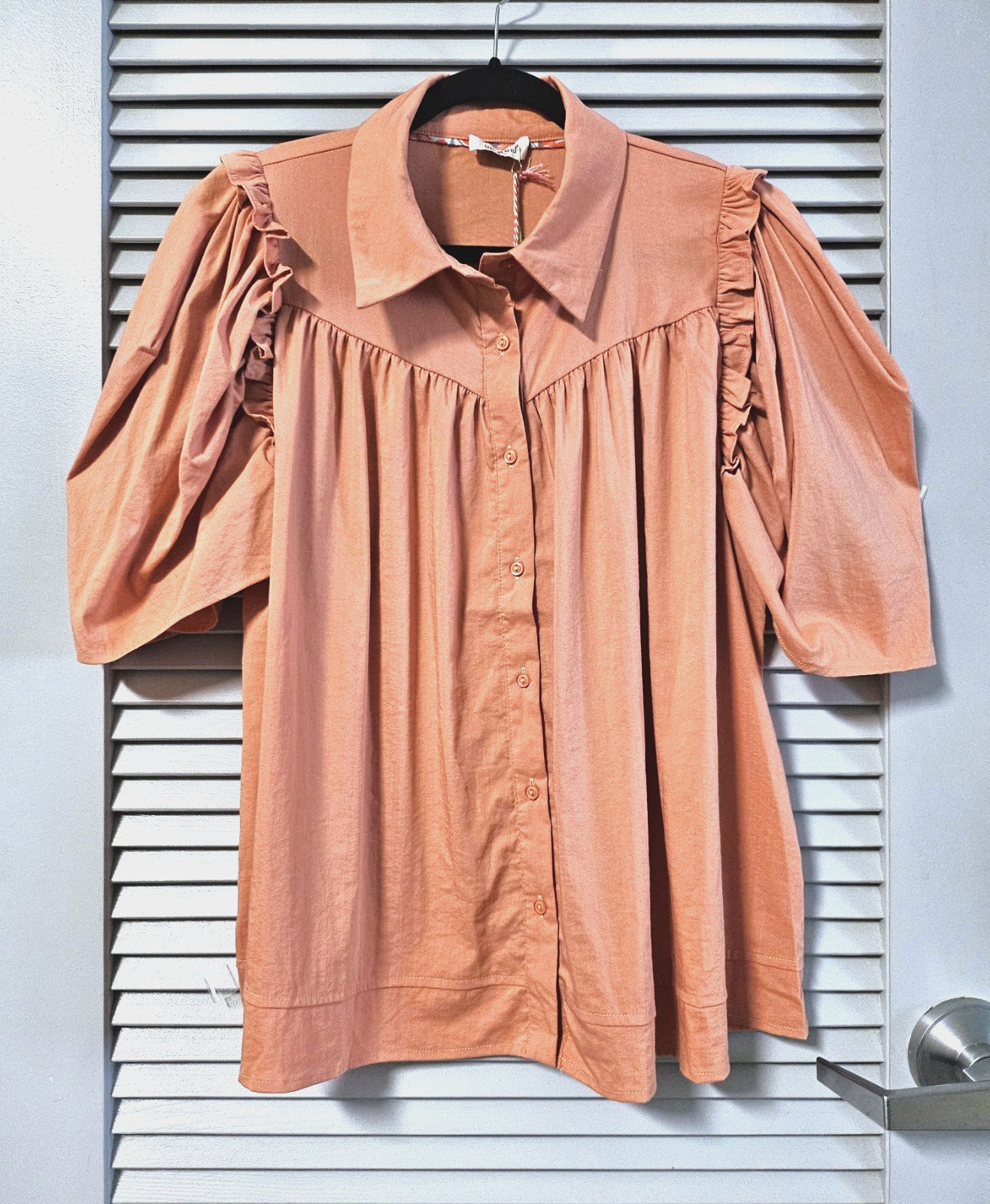dusty peach drape puff slev shirt pleat top 2XL