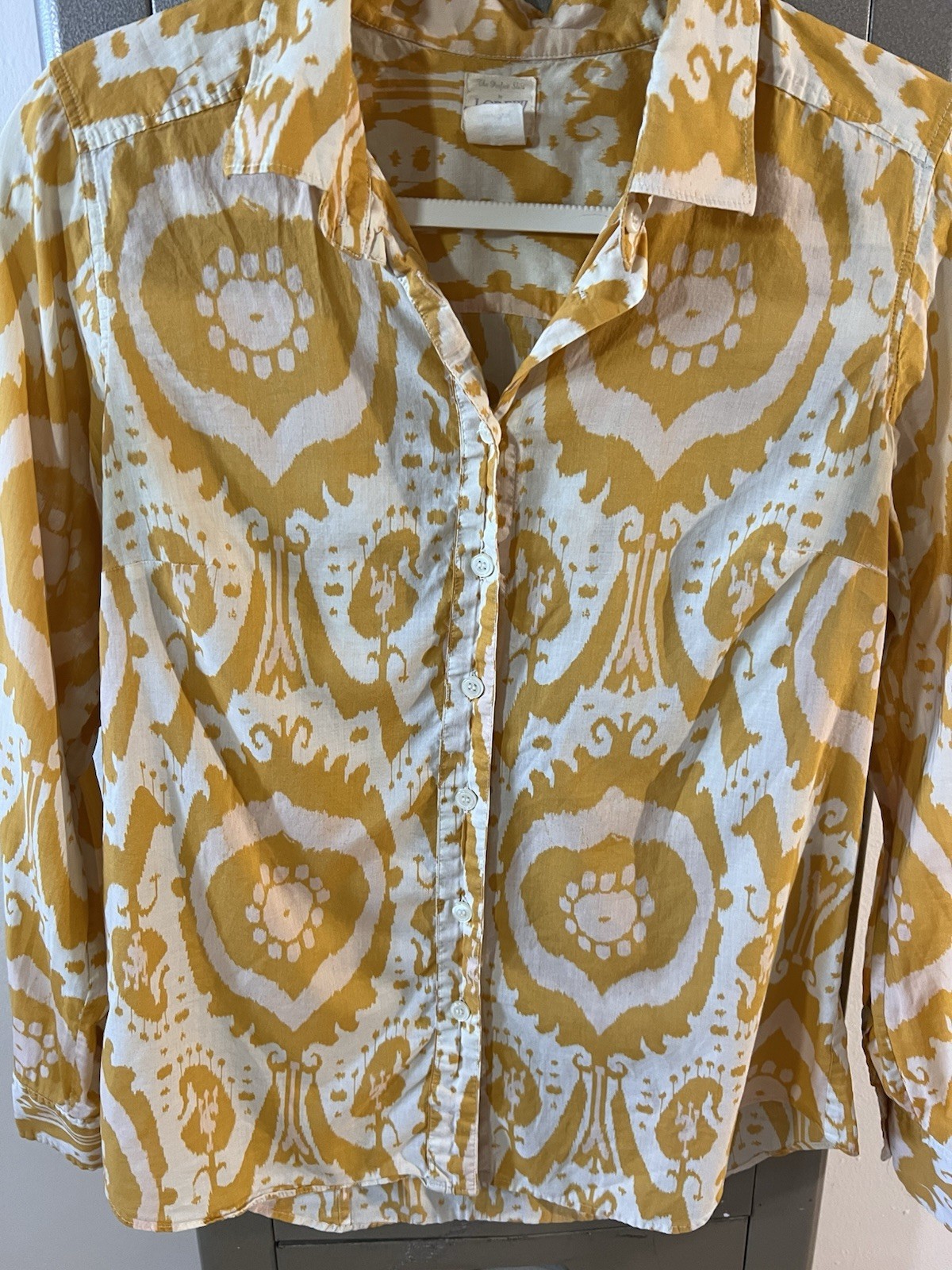 J.Crew The Perfect Shirt Yellow Ikat Print Cotton Button Down Small Summer Top