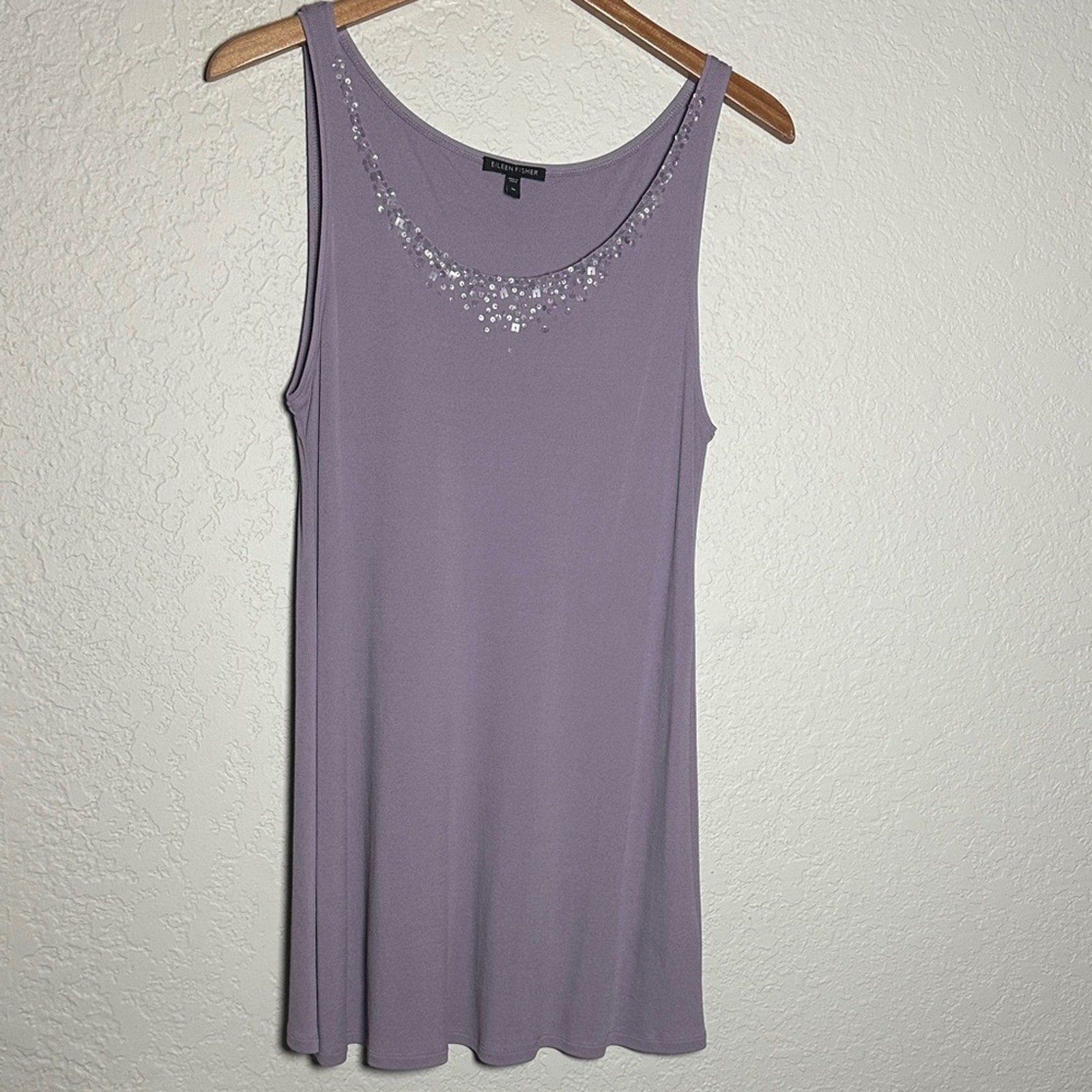 Eileen Fisher Sleeveless Top Lavender Tunic Dress Sequin 100% Silk Elegant M