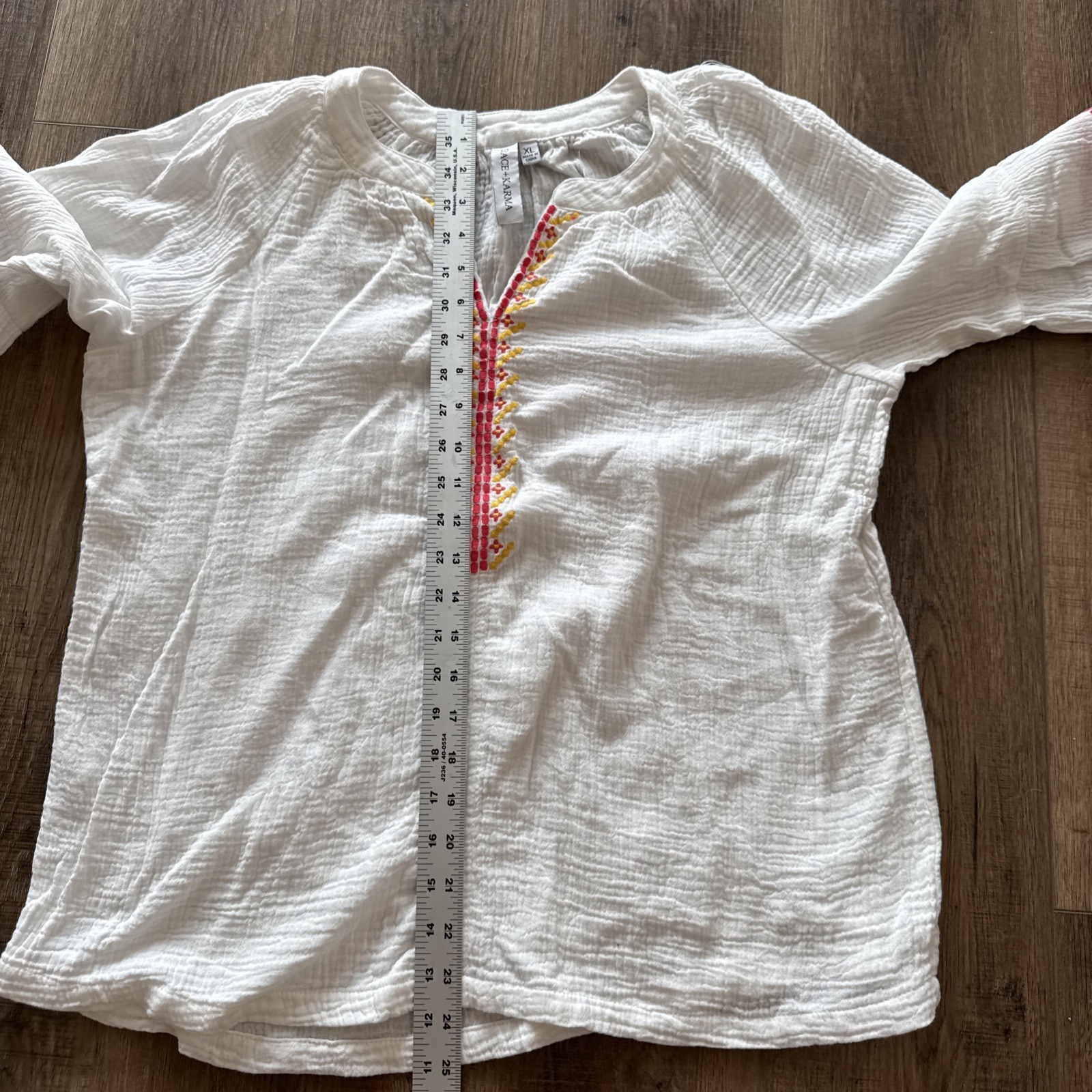 Grace + Karma Boho Blouse Top XL Embroidered White Gauze Cotton Festival E6