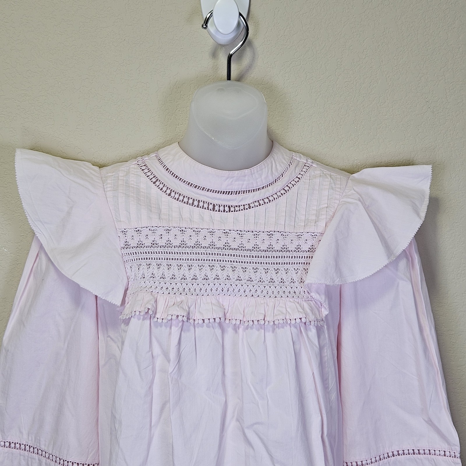 J.Crew Crochet Lace Ruffle Blouse S Pastel Pink Cottagecore Prairie Top Cotton