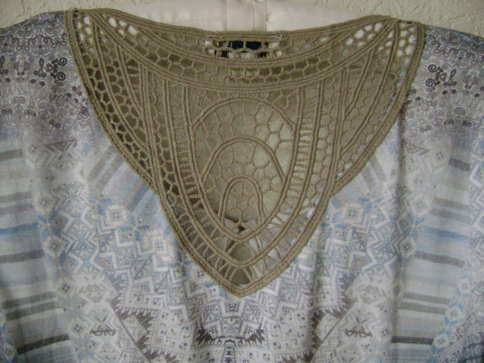 ONE WORLD WOMEN’S PEASANT TOP S SMALL BLUE BOHO BLOUSE KEYHOLE CROCHET BACK