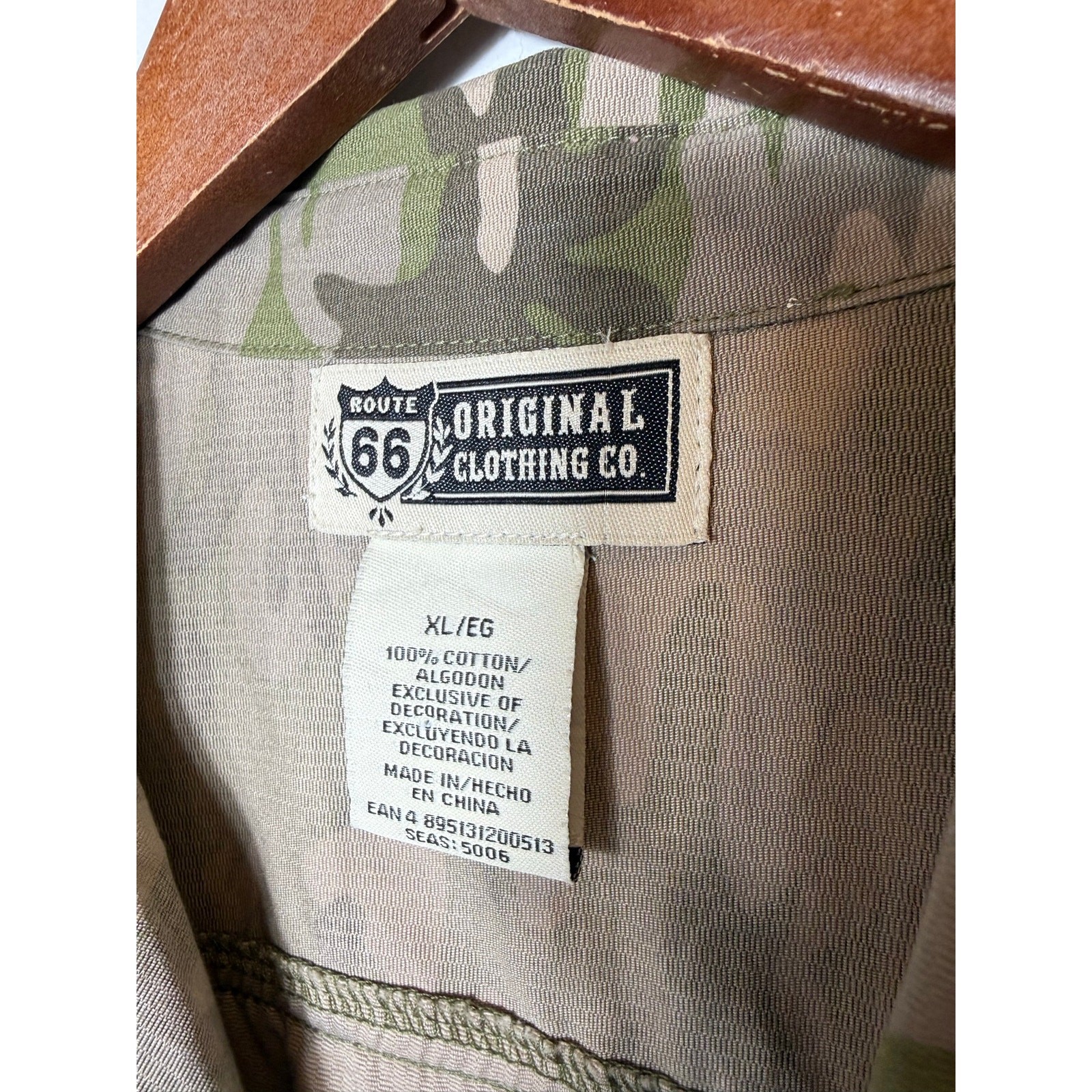Y2K Route 66 XL Green Camo Cotton Snap Button Shacket Shirt Jacket Streetwear
