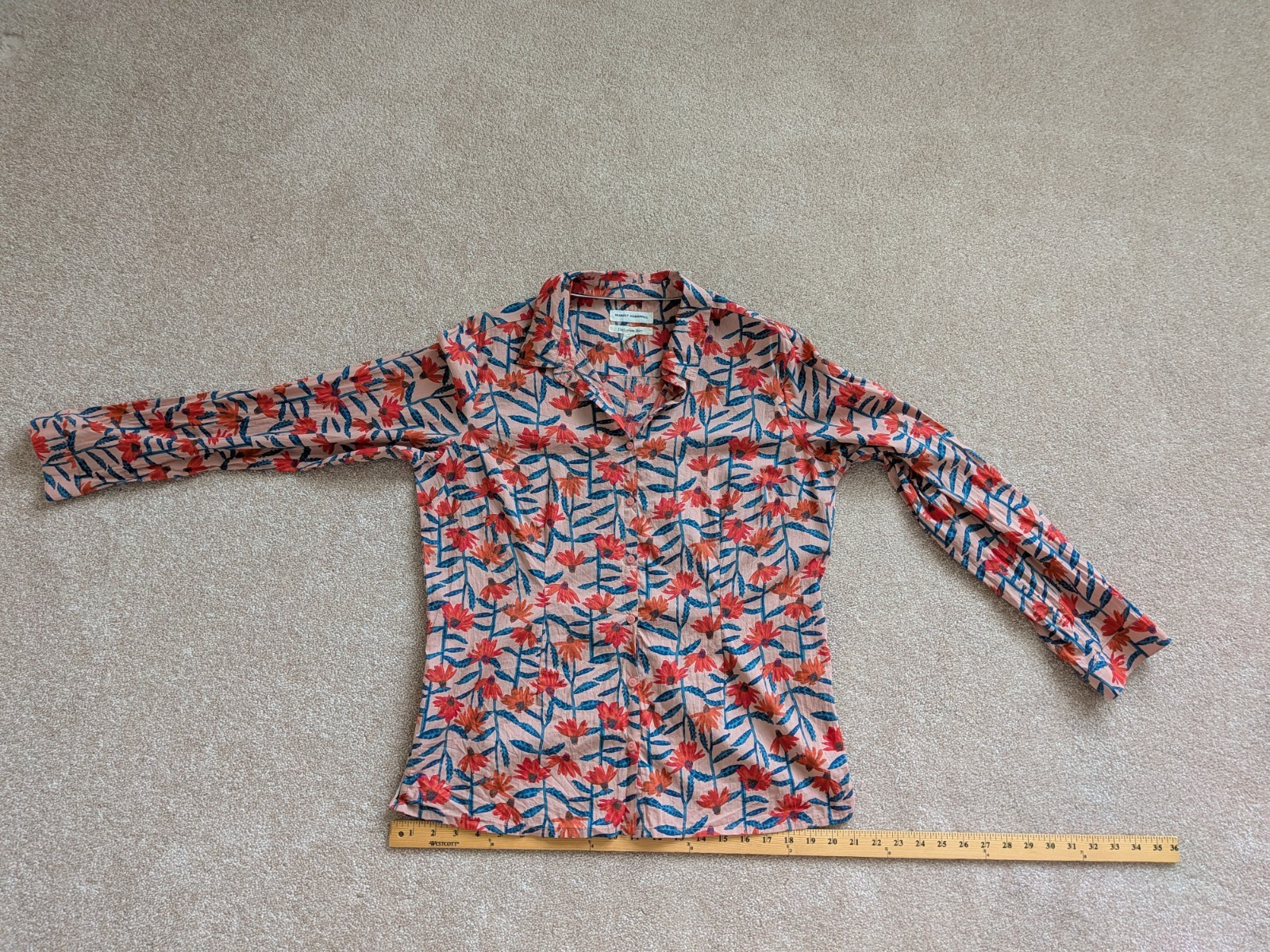 Pre-Owned SeasaltCornwall Larissa Echinacea Roll Sleeve Organic Cotton Shrt US 8