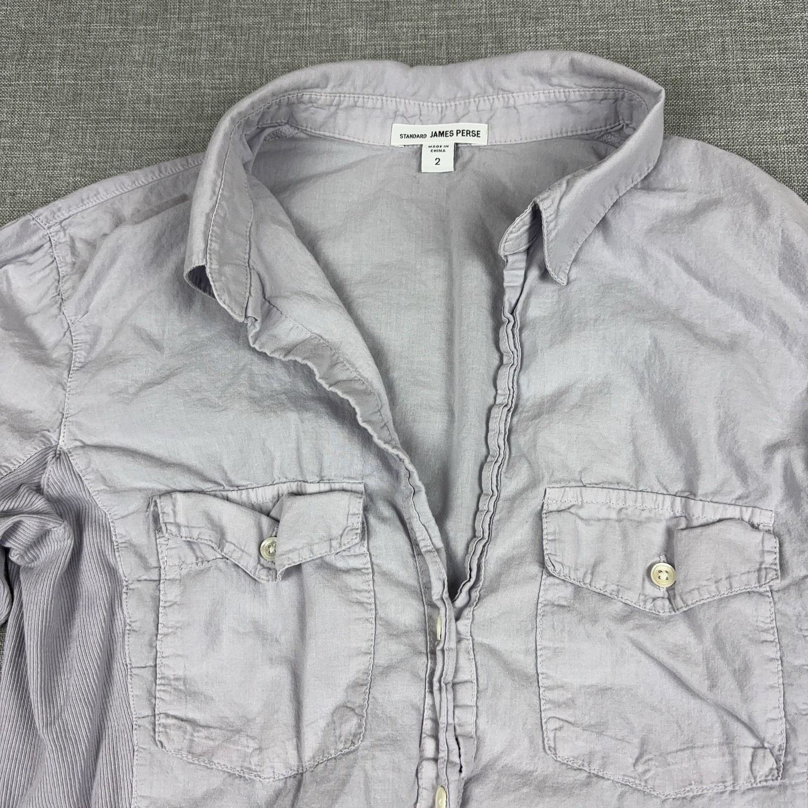 James Perse Shirt Womens 2 Gray Collared Long Sleeve Striped Roll Tab Button-Up