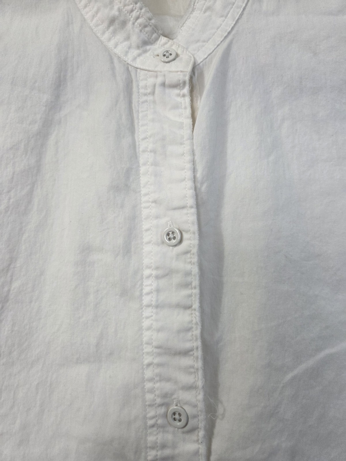 Vince White Cotton Silk Blend Raw Hem Mandarin Collar Long Sleeve Blouse, Medium