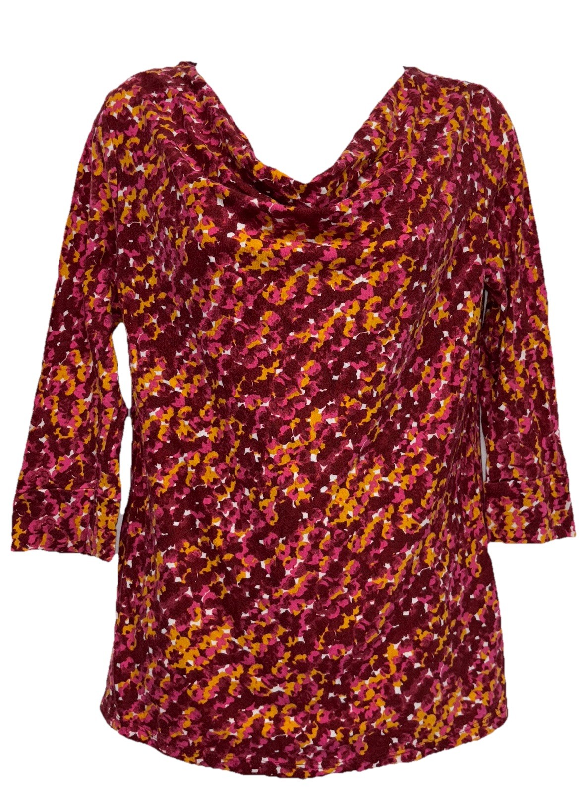 Merona Women Size M Pullover Cowl Neck 3/4 Sleeve Top Multicolor Floral Print