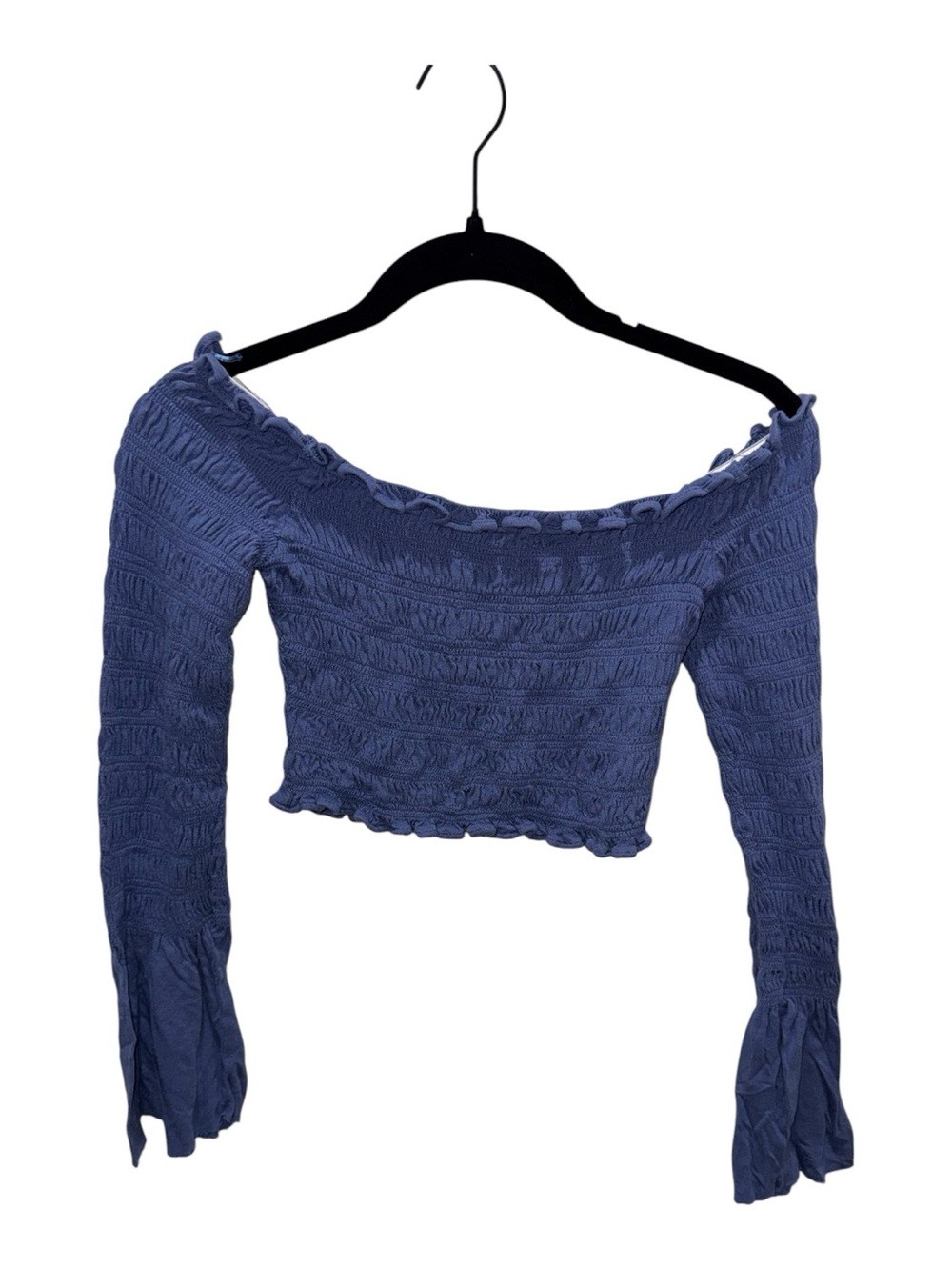 Urban Outfitters Blue Smocked Off Shoulder Bell Sleeve Crop Top XS Y2K