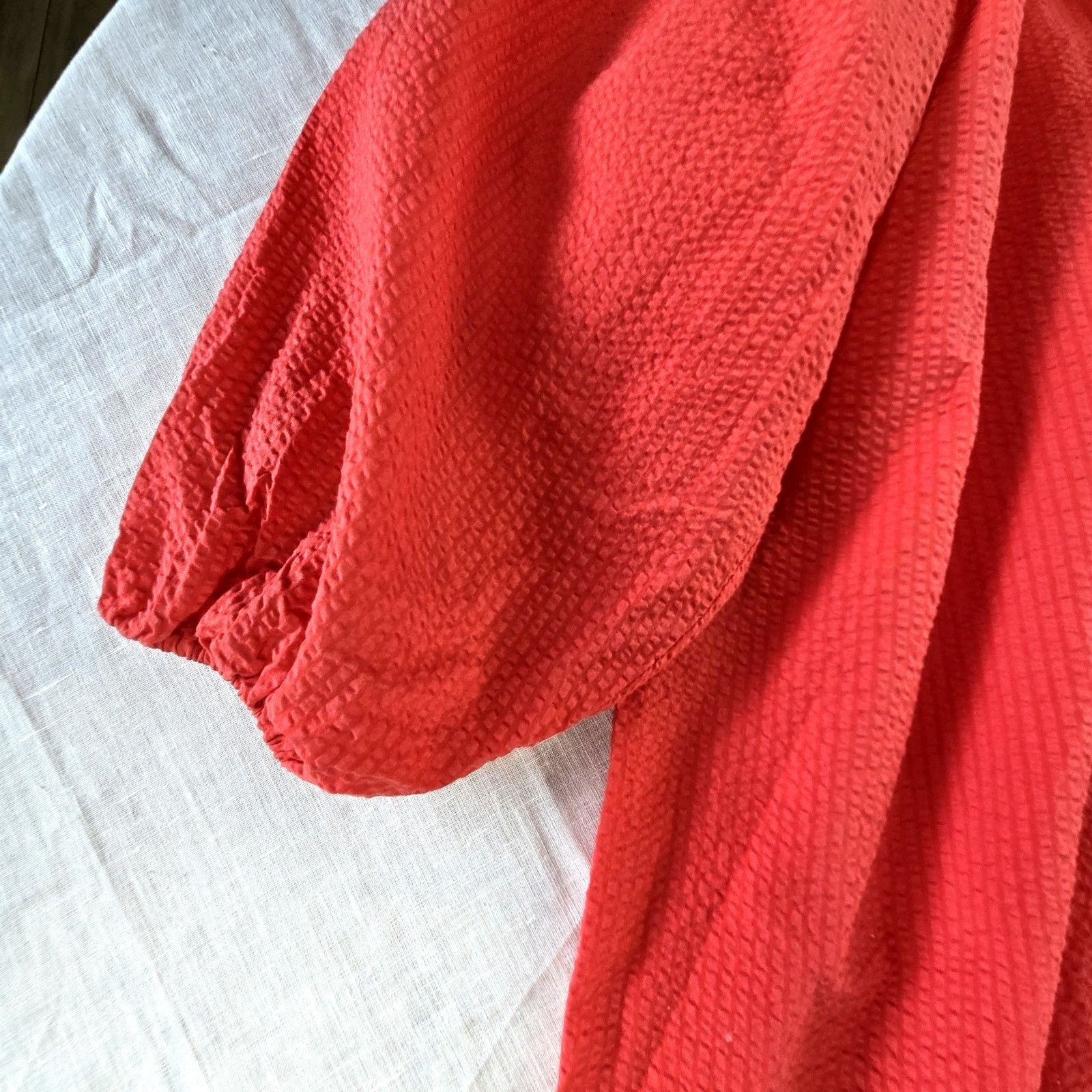 Lilly Pulitzer NWT Red Seersucker Puff Sleeve Cover Up Tunic Dress Size M