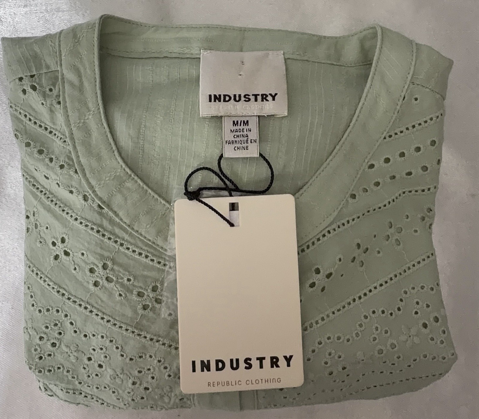 Industry Republic Clothing Embroidered Eyelet Puff Sleeve Button-Up Shirt Rust M