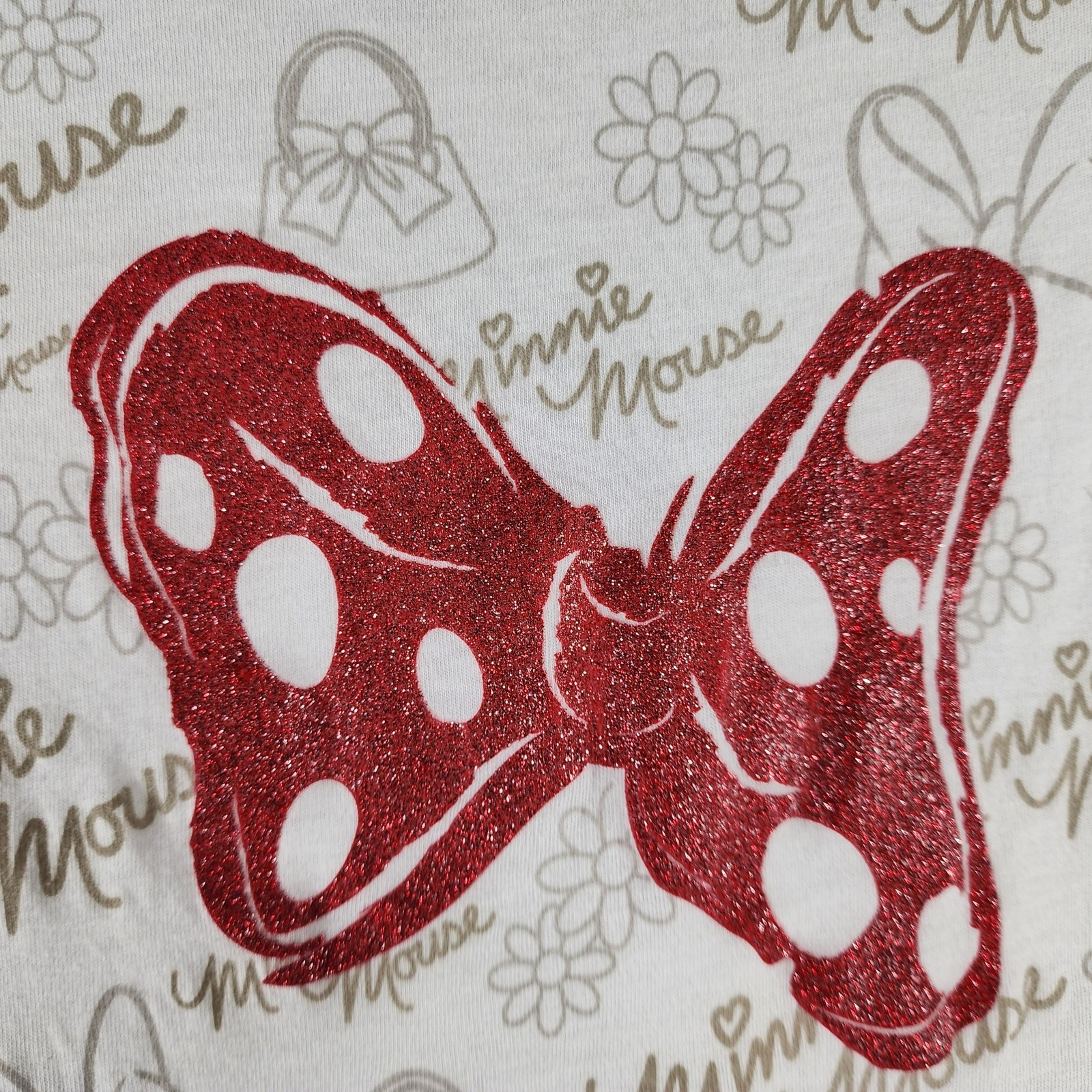 Disney Graphic Perfect Tee Shirt Women Medium White Minnie Mouse Glitter Bow