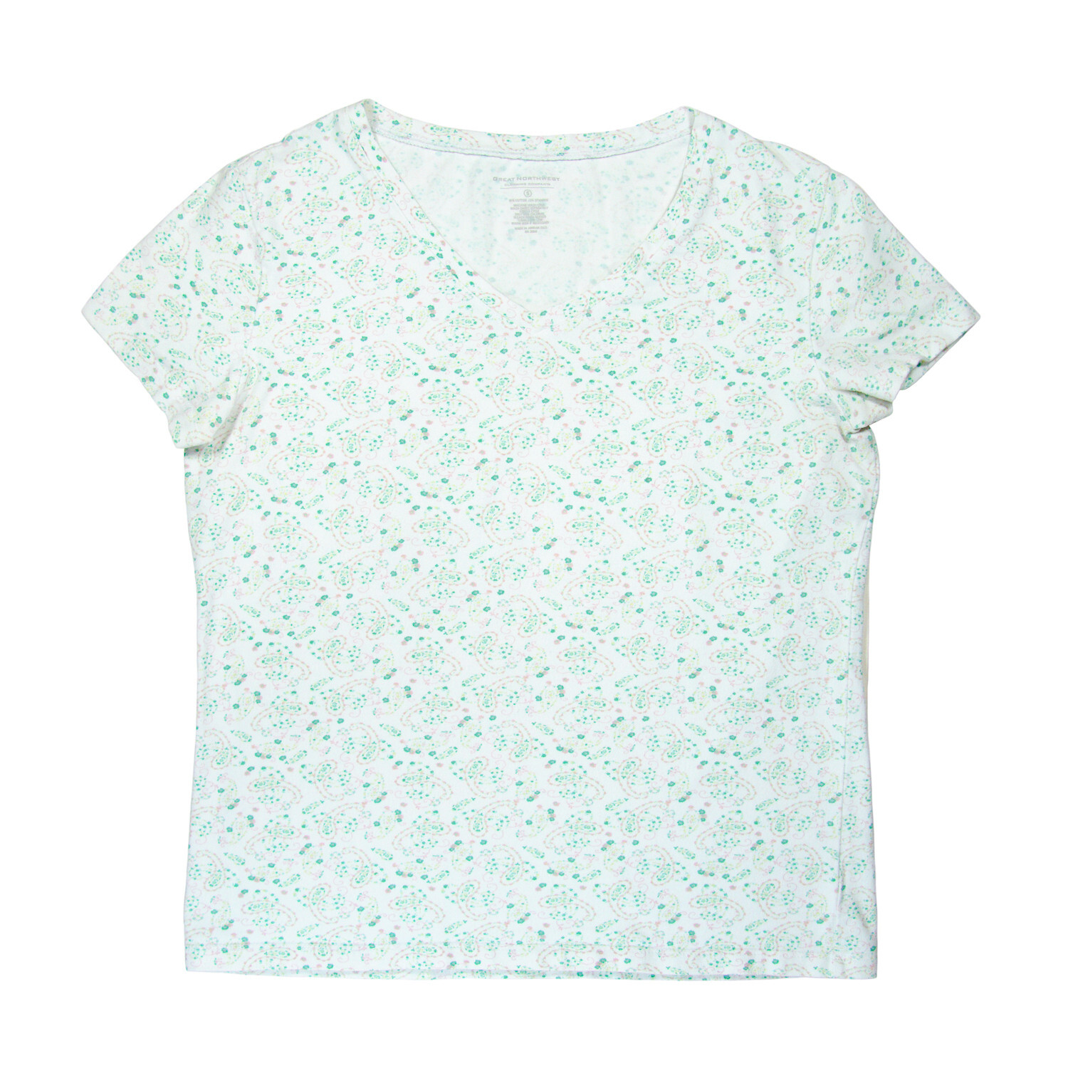 Great Northwest V-Neck Cap Sleeve T-Shirt Floral Paisley Womens Clothing Size S