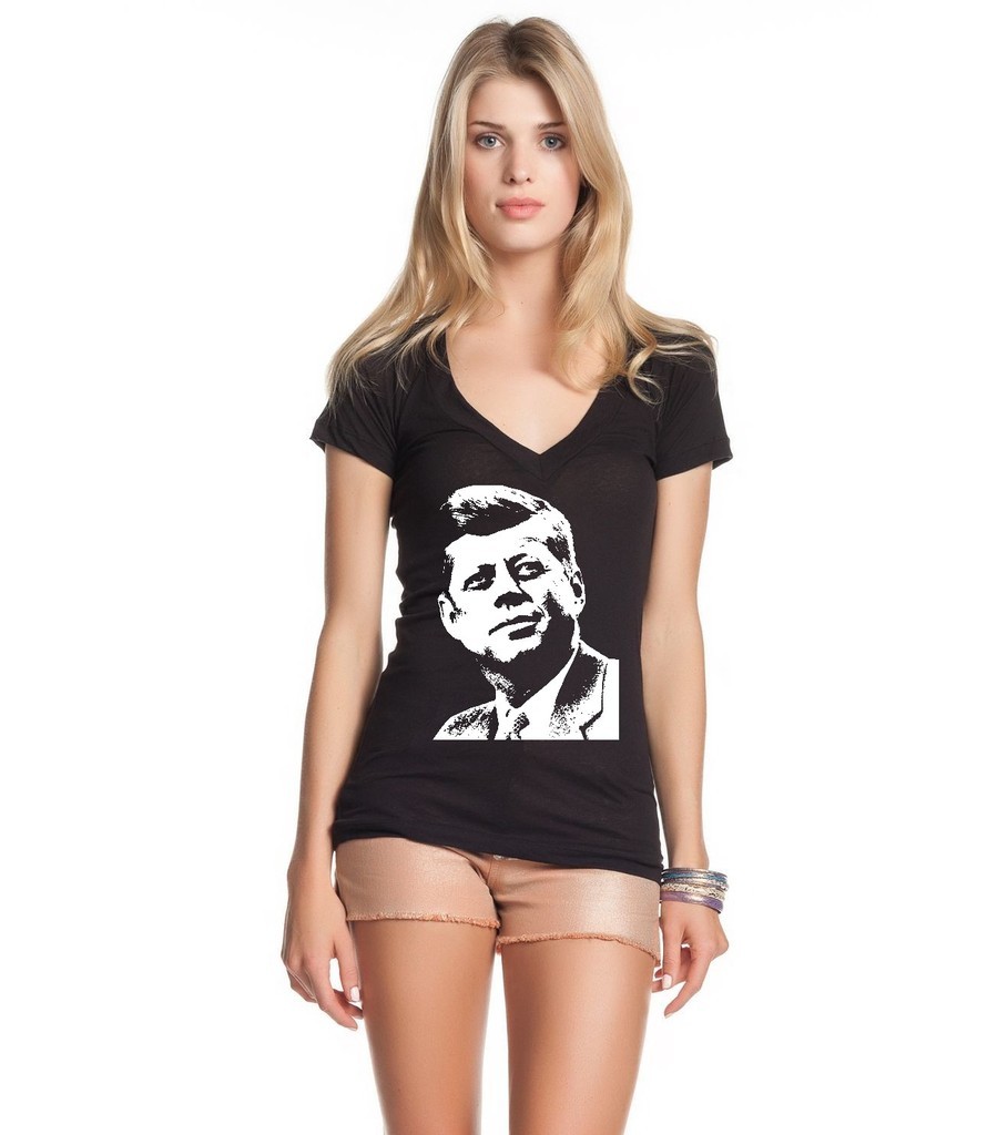 JFK Silhouette Women’s V-Neck T-shirt John F. Kennedy President Political Tee