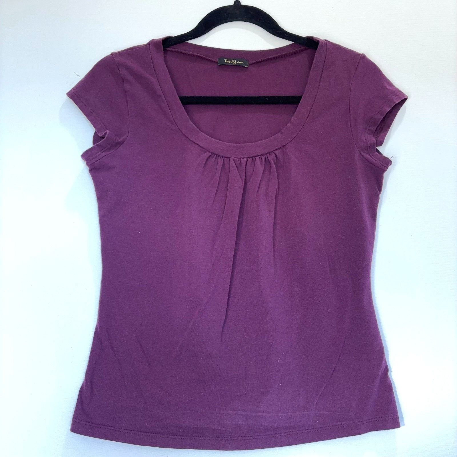 Vintage Twenty One Plum Scoop Neck Top Womens Large Cotton Stretch Made USA