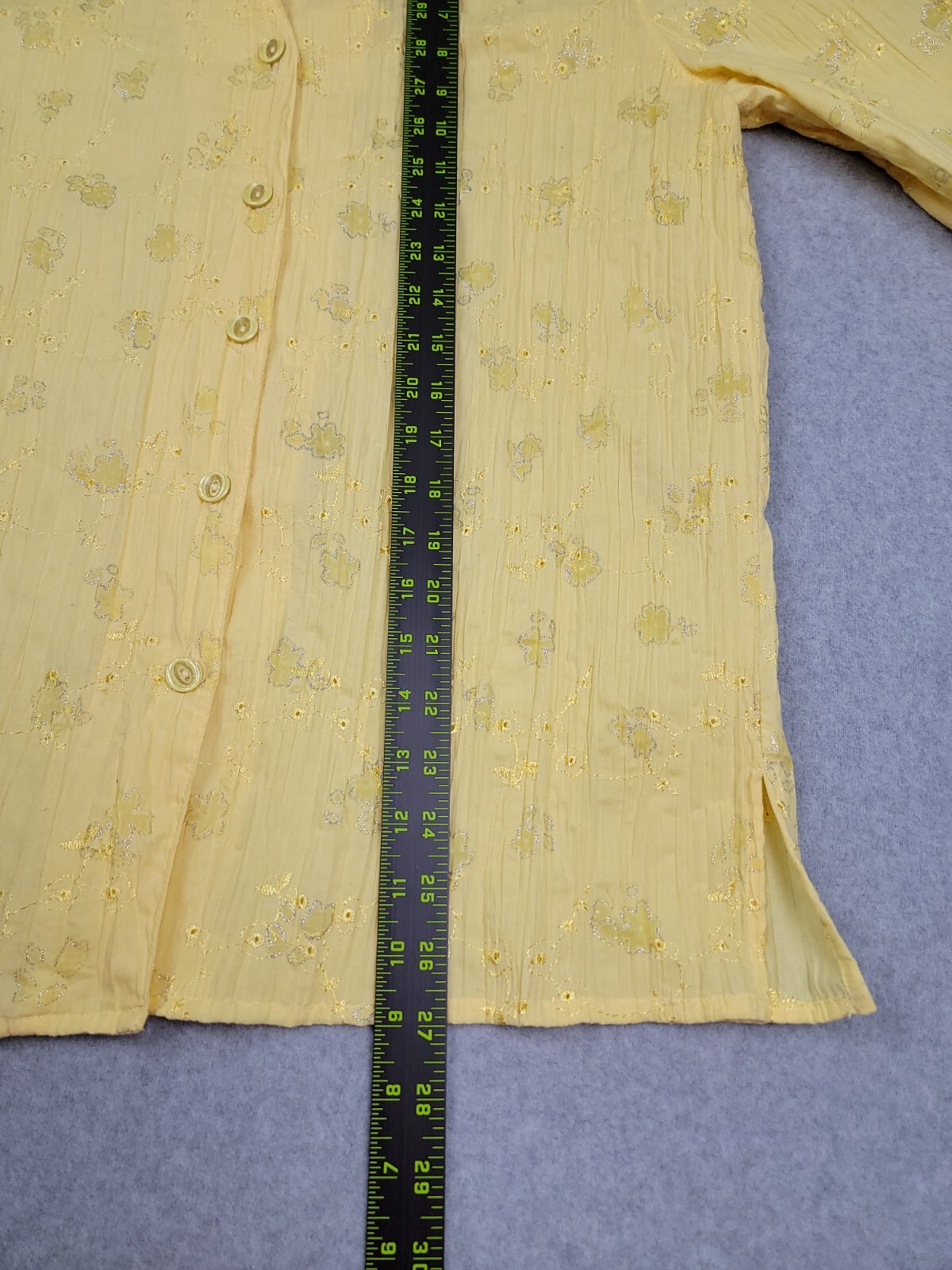 Draper’s & Damon’s Blouse Top Women Medium Yellow Floral 3/4 Sleeve Button Front