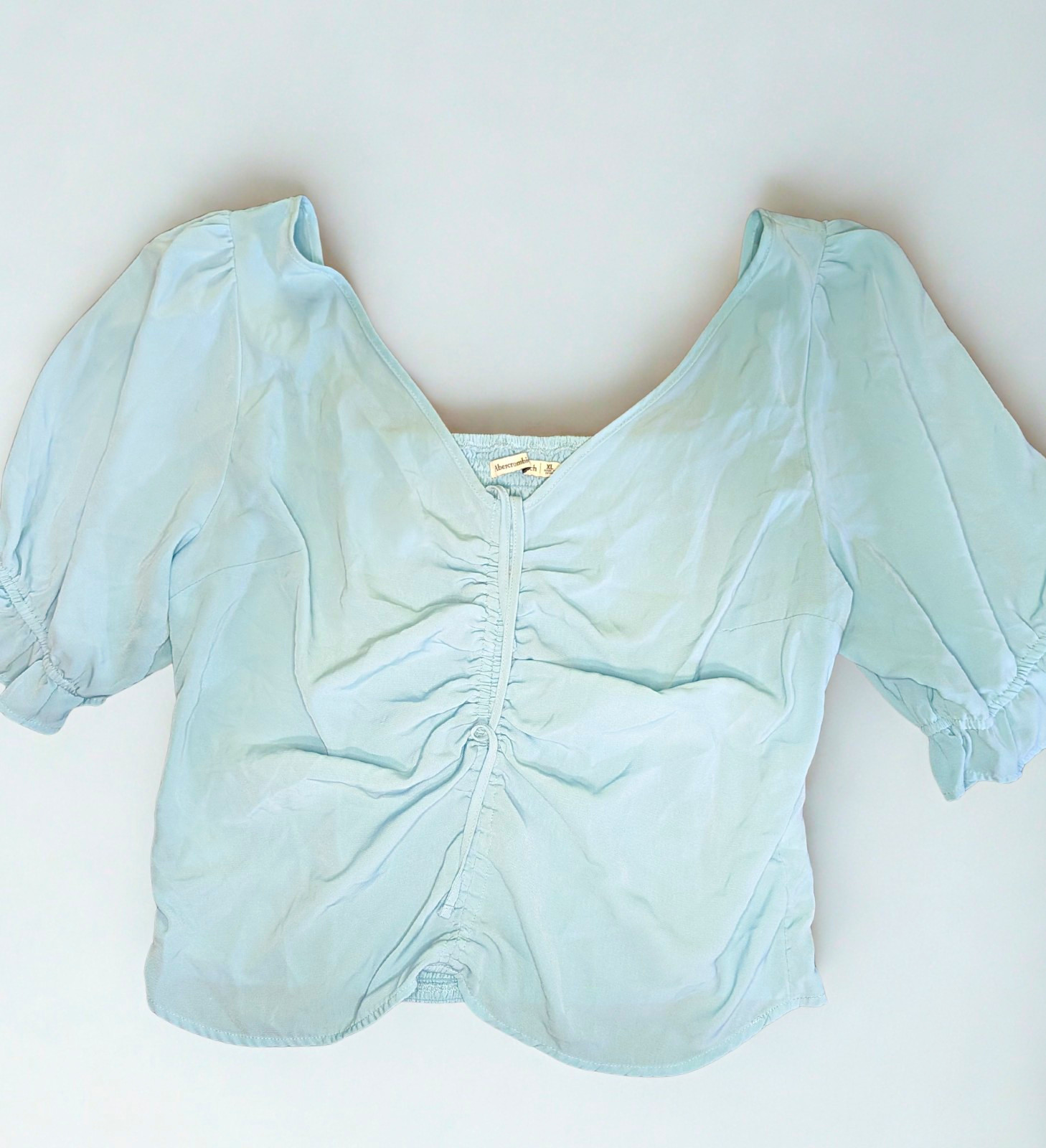 Abercrombie & Fitch Women’s XL Blue V-Neck Smocked Ruched Puff Blouse