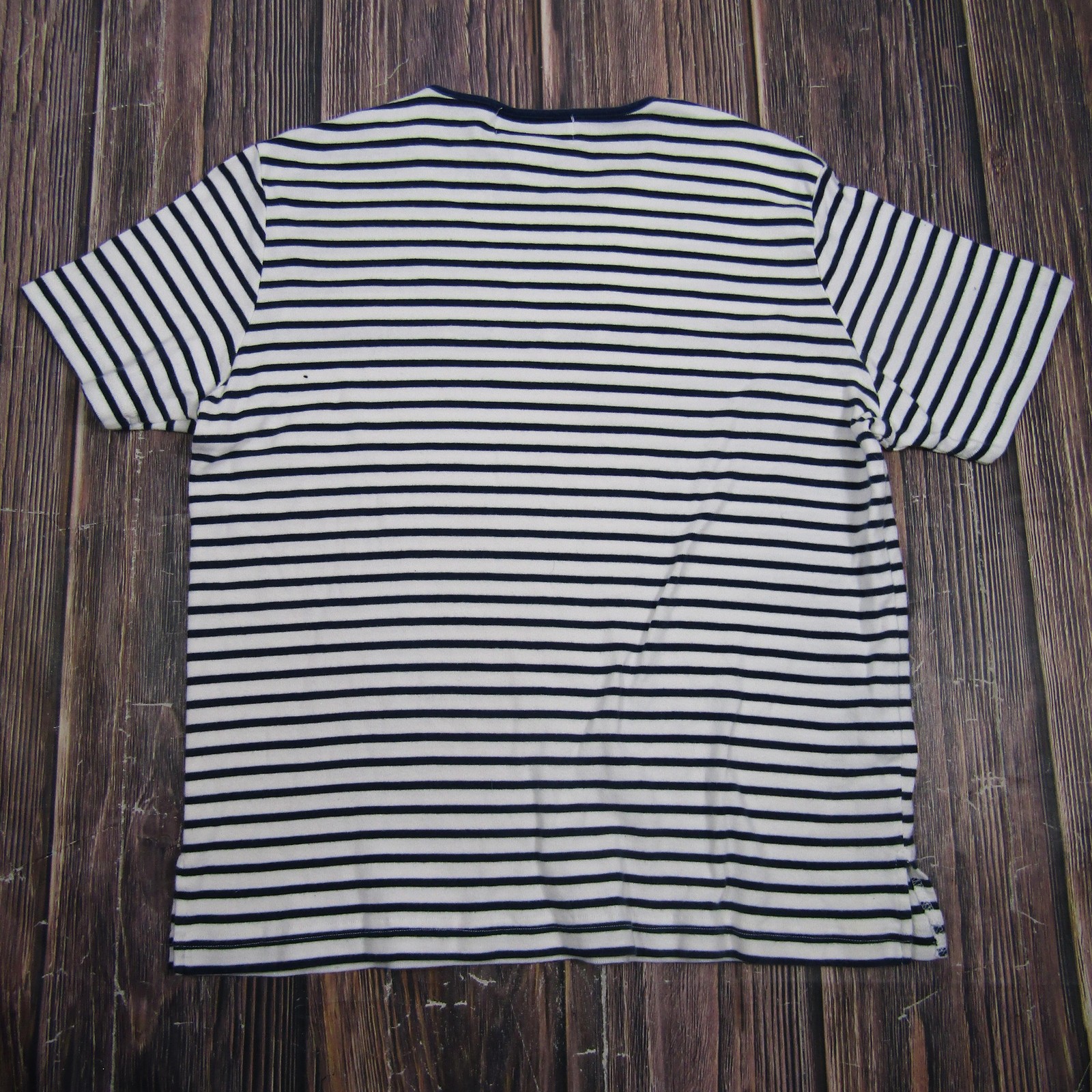 C.D. SPORT Womens XL White Navy Striped T Shirt Crew Neck Short Sleeve Stars