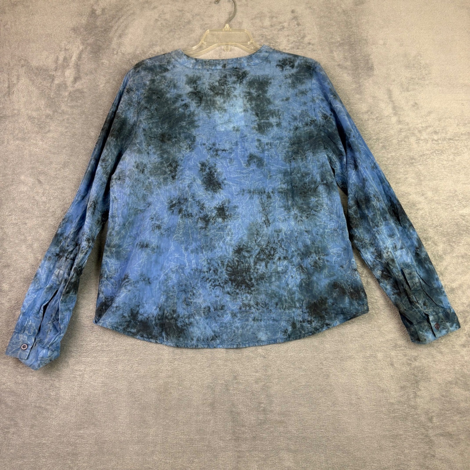 Vintage Goa M Blue Tie Dye Tunic Top Embroidered V-Neck Boho Peasant Casual