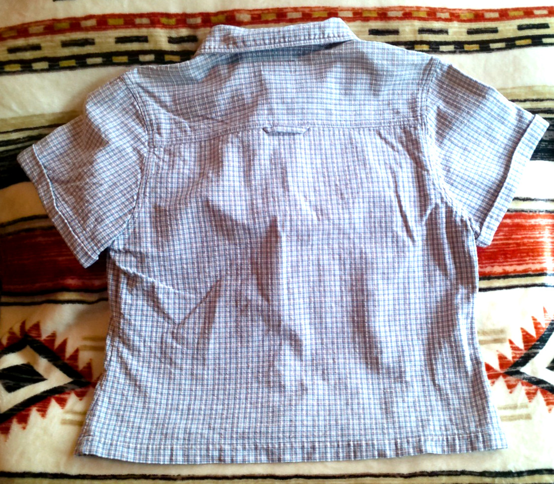 COLORADO BRAND VTG MEDIUM COTTON CHECK SSLV SHELL BUTTON FRONT COLLAR POCKET MUL