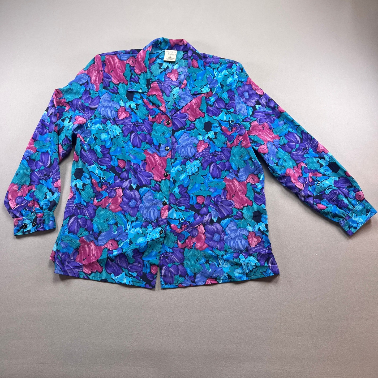 Vintage Allison Daley Blouse Top Womens 18W Multicolor Floral Print Button Front