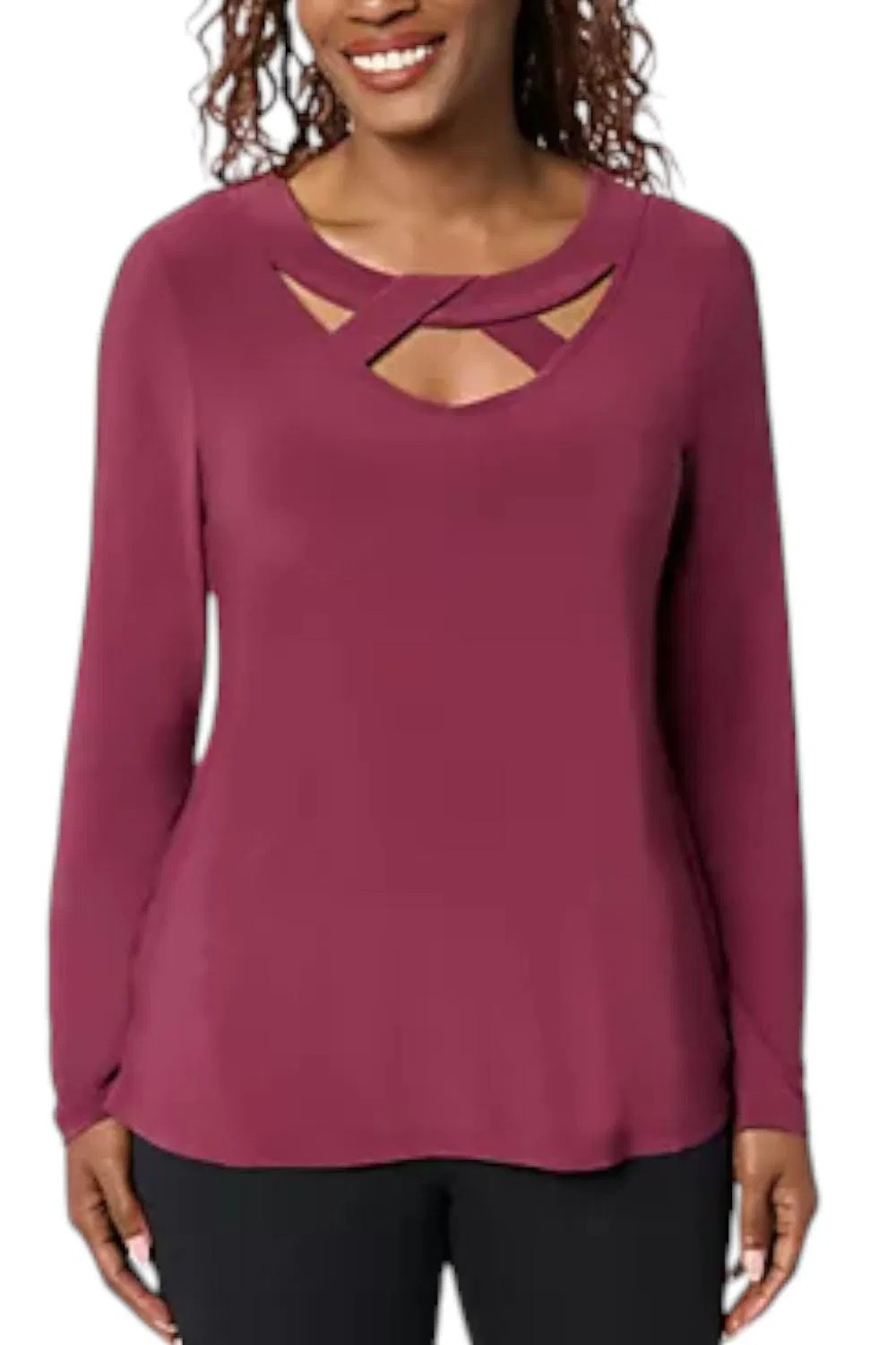 Attitudes by Renee Como Jersey Crossover Neck Top Zinfandel