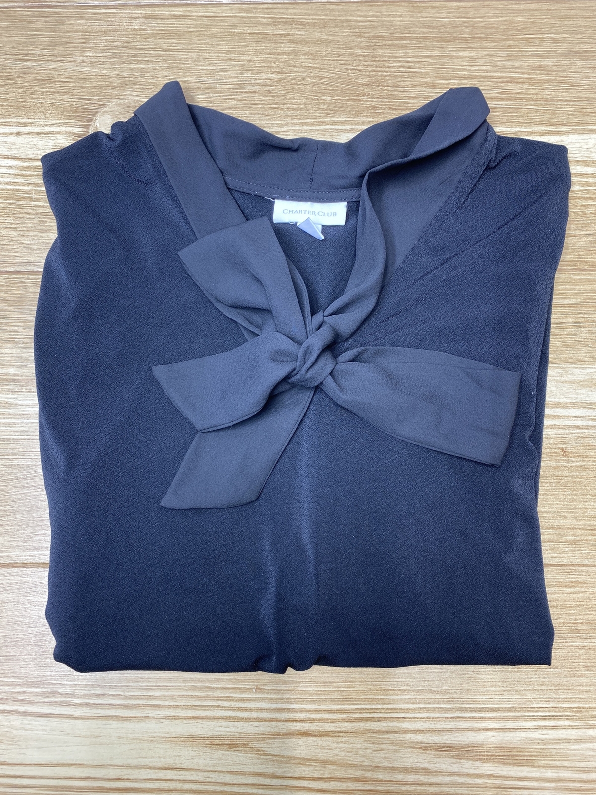 Blusa Para Mujer Charter Club Manga Larga Con Cuello Anudado Para Oficina Talla