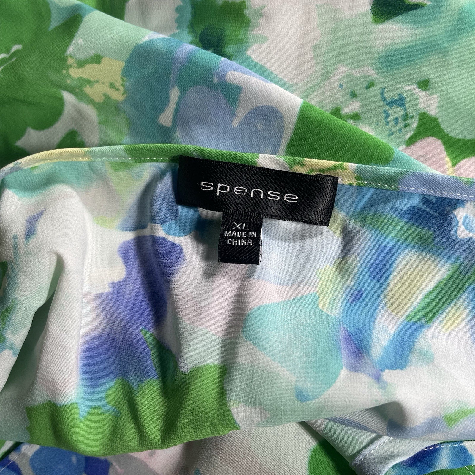 Spense Women’s Floral Sleeveless Faux Wrap Blouse XL Blue Green Peplum Top