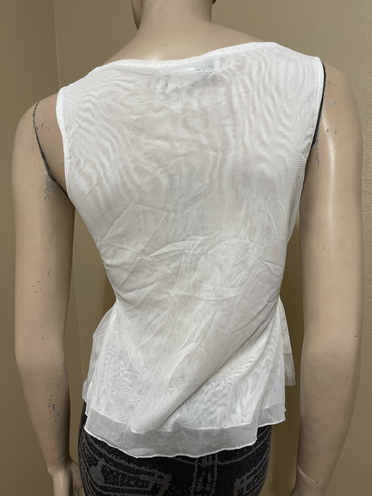 Women’s White Polyester Cocktail Layered Lace Beaded Pleated Size M Blouse Top