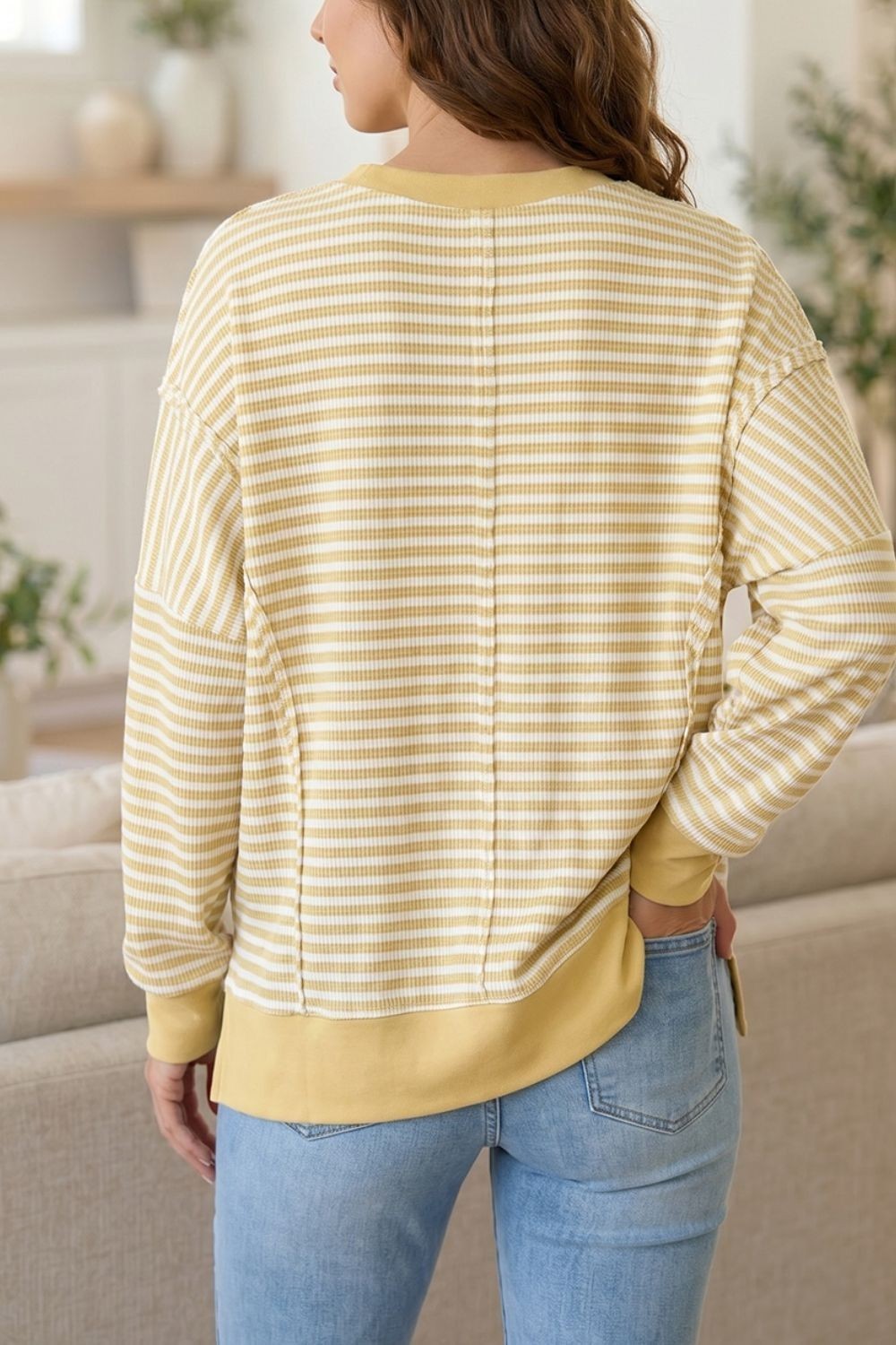 SYNZ Women’s Striped & Textured Knit Split Hem Long Sleeve Top, S to XL