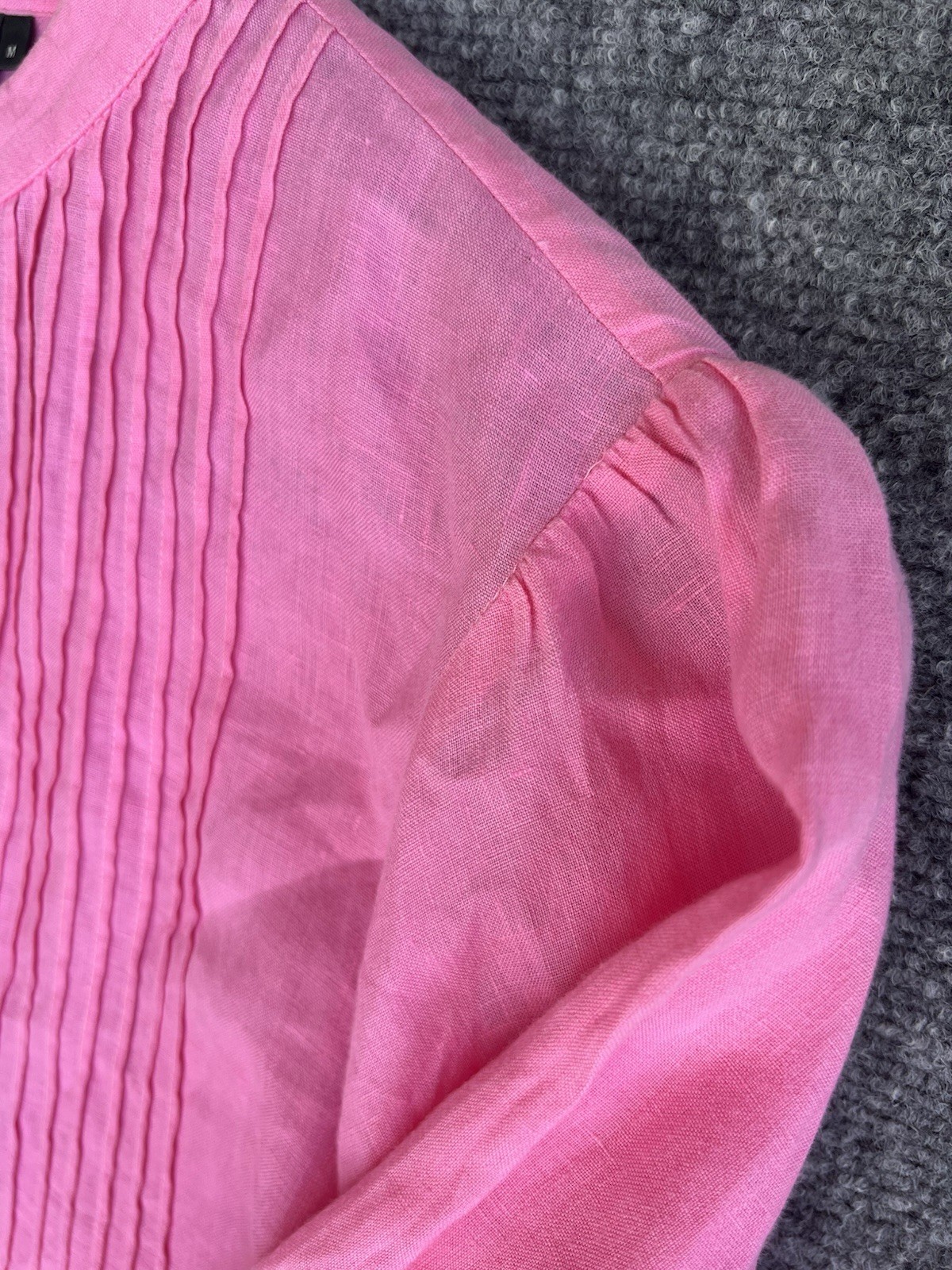 Lauren Ralph Lauren Pink Women’s M 100% linen 3/4 Sleeve Blouse Mandarin Collar.