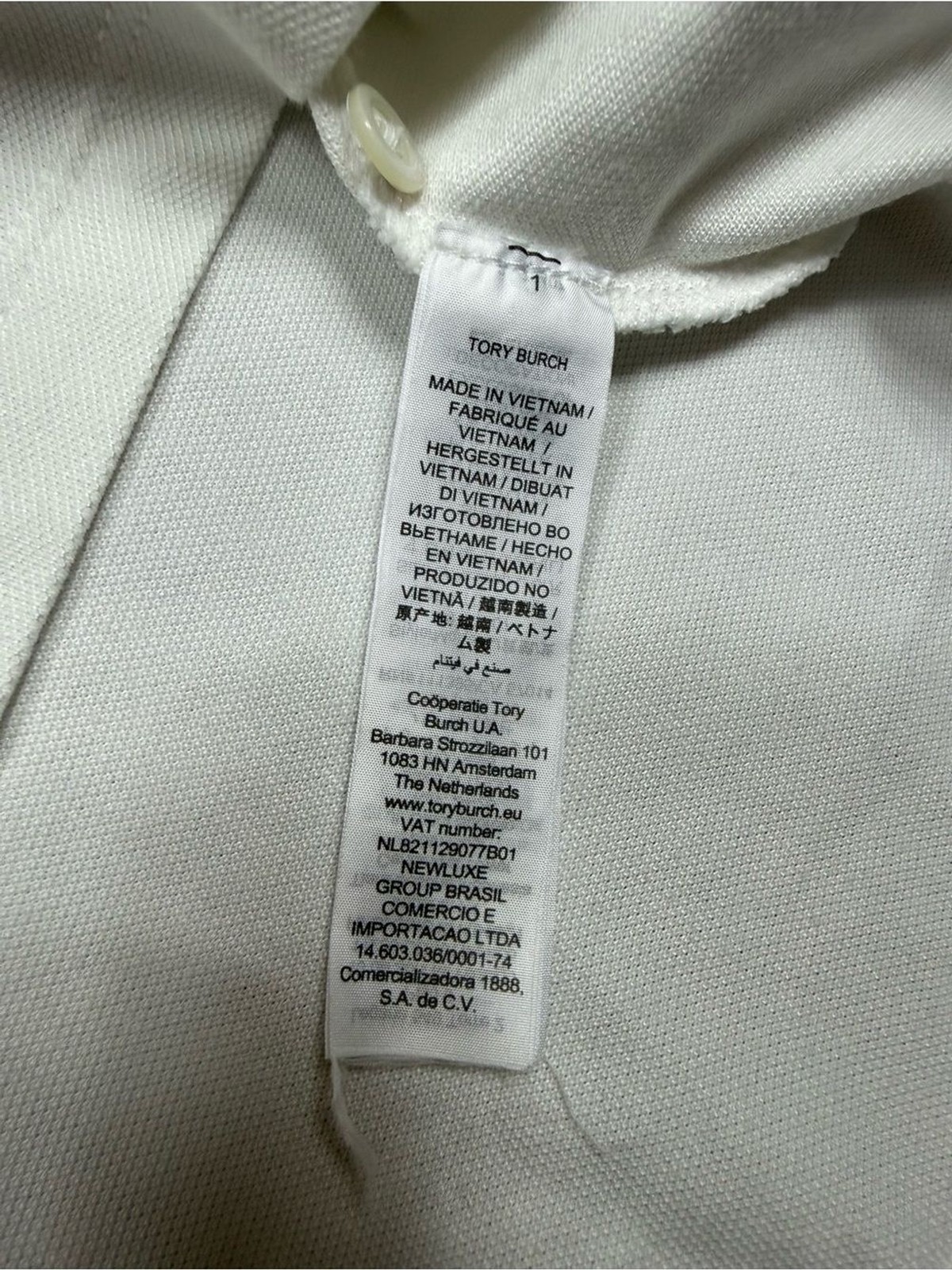 Tory Burch White Polo Button-Down with Navy Trim