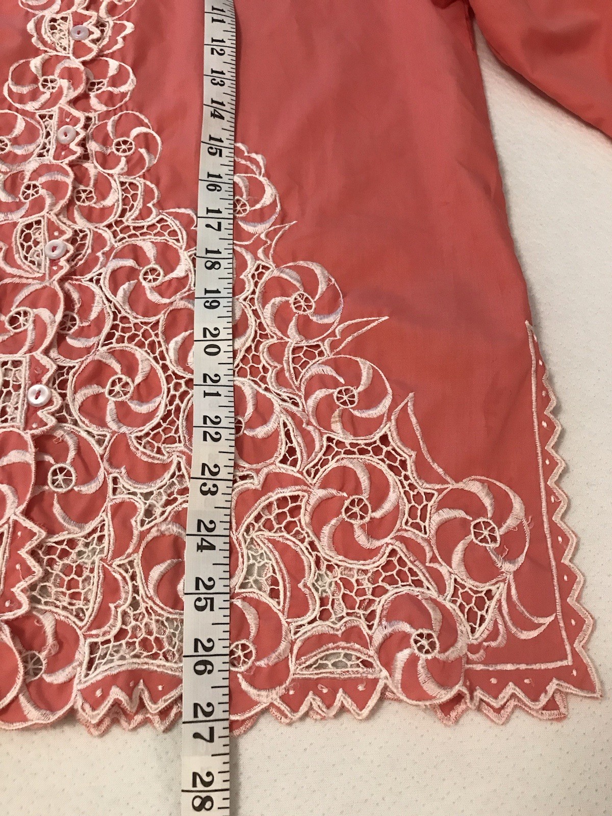 Caro Of Honolulu Womens Sz 10 Medium Embroidered Button Up Tunic Top Boho Orange