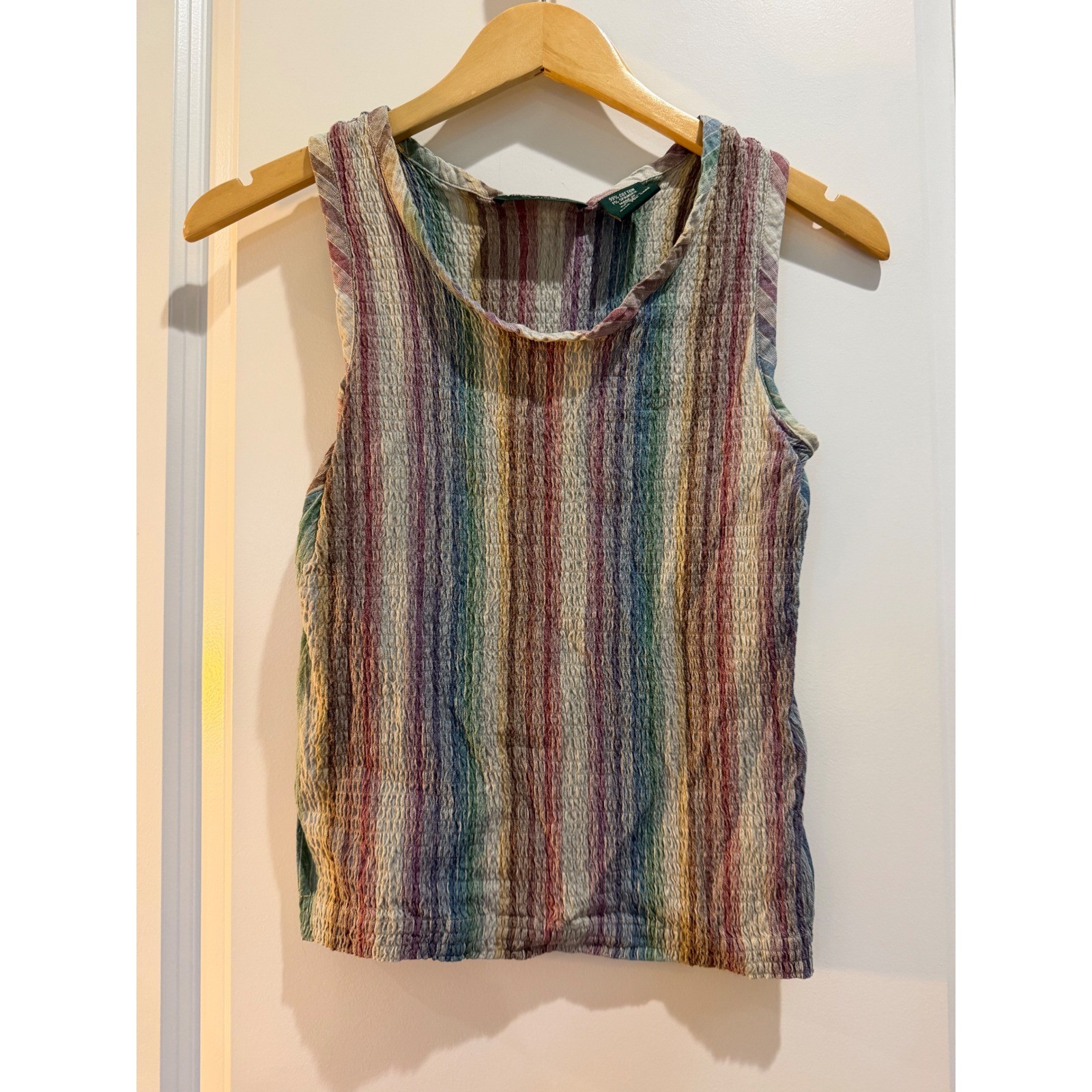 Lemon Grass Studio Rainbow Stripe Crinkle Tank Top Small Sleeveless Scoop Neck