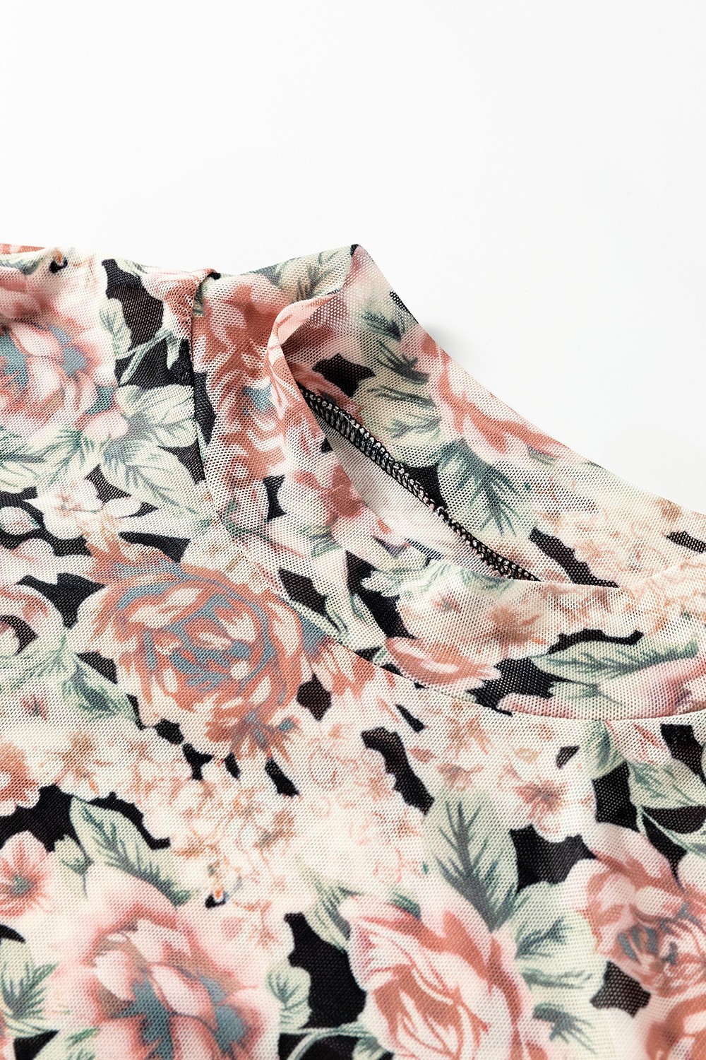 Women’s Multi-Color Retro Floral Sheer Top – Ruffle Edge Long Sleeve Blouse