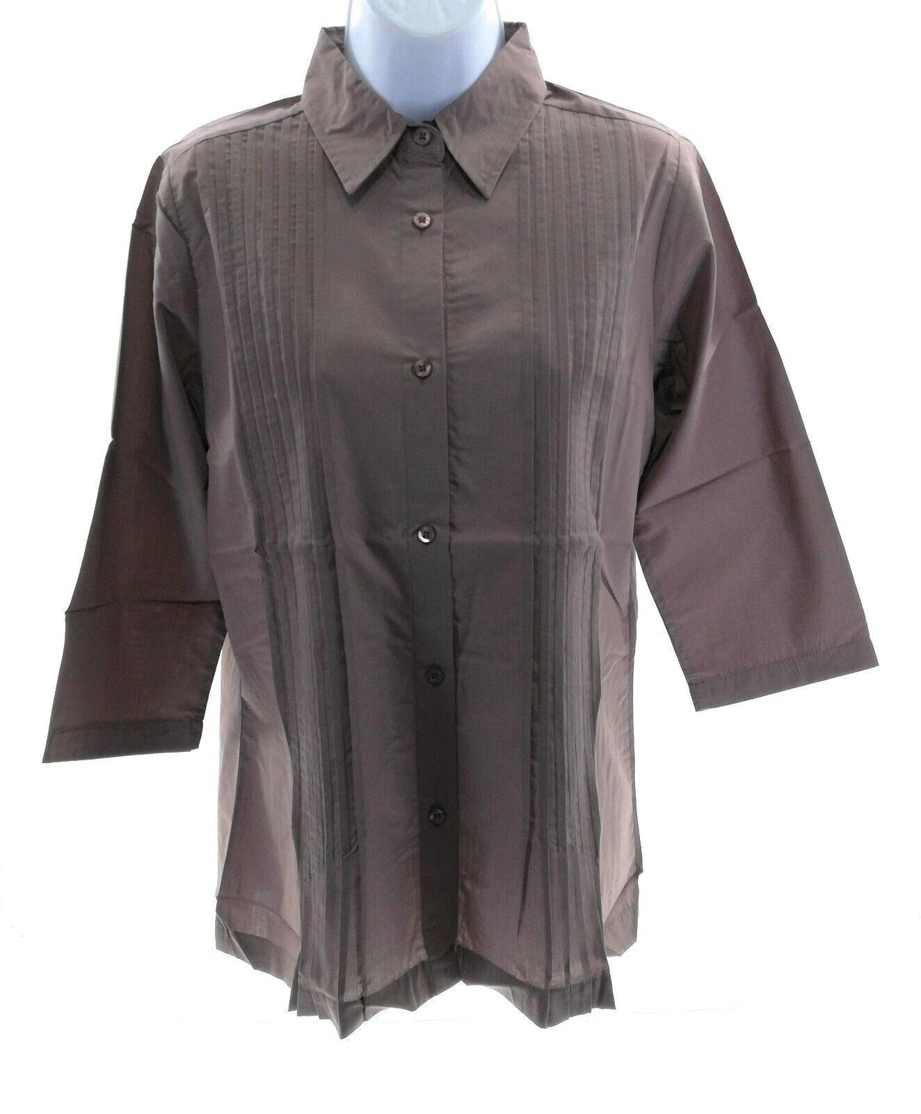 American Sweetheart Womens Petite Small Pruple Pleated Button Front Blouse Top