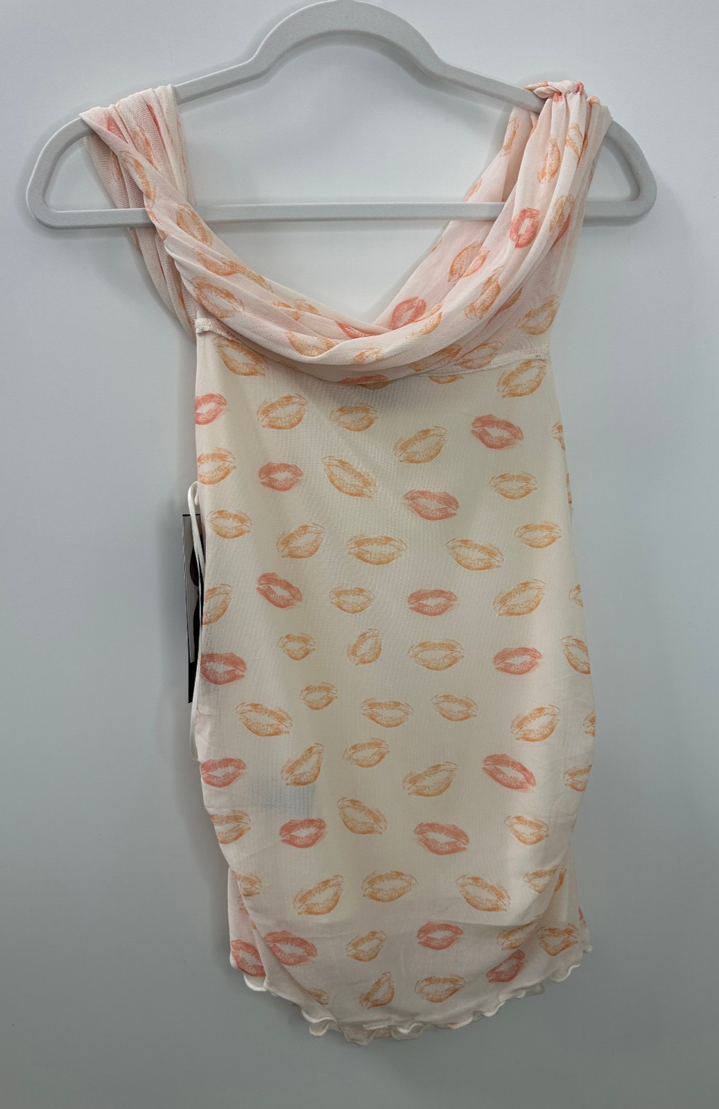 NWT Bold Elements x Ally Brooke Lip Print Mesh Top Ruched Off Shoulder Y2K Style