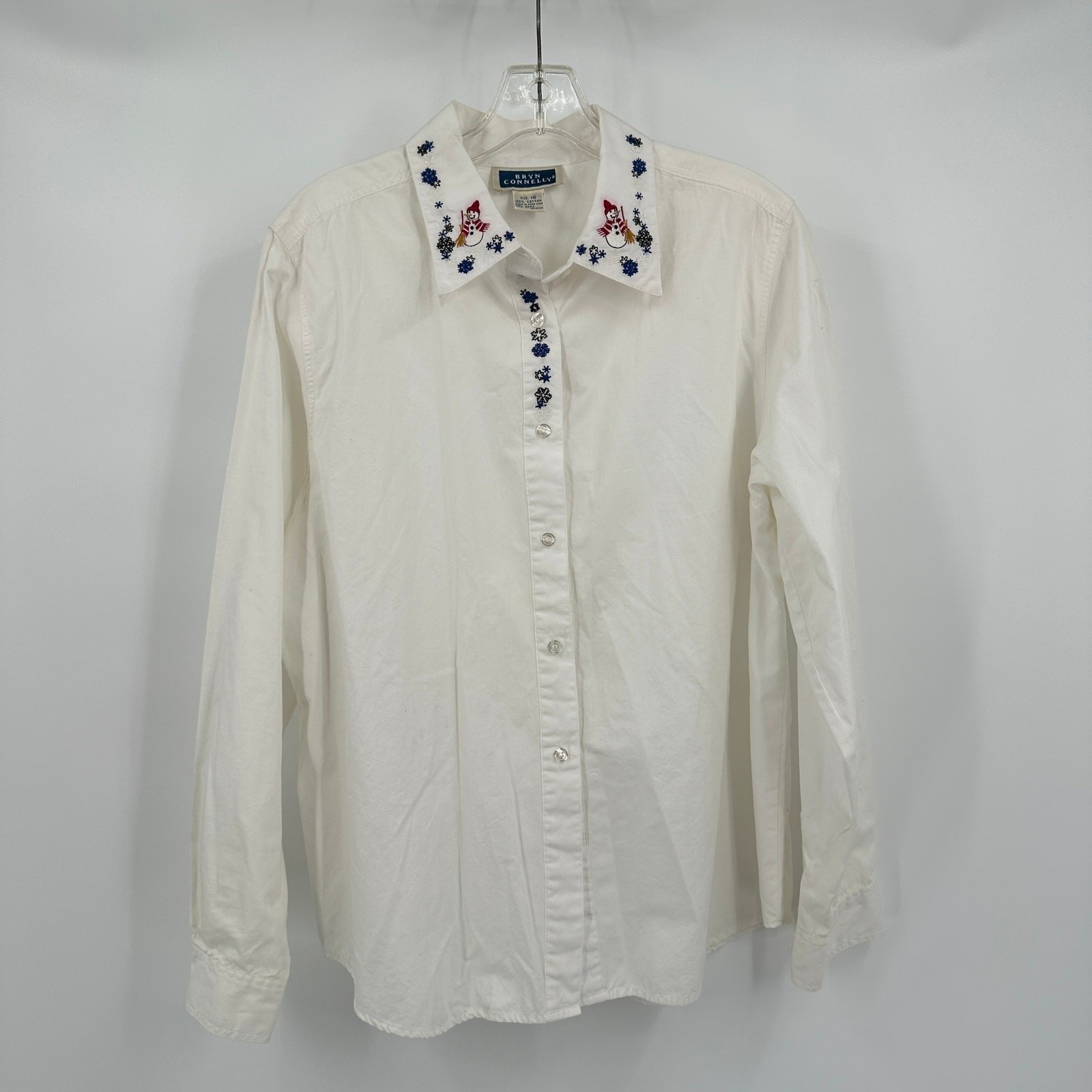 Womens Embroidered Christmas Top Size 16 Holiday Festive Snowman Cottagecore