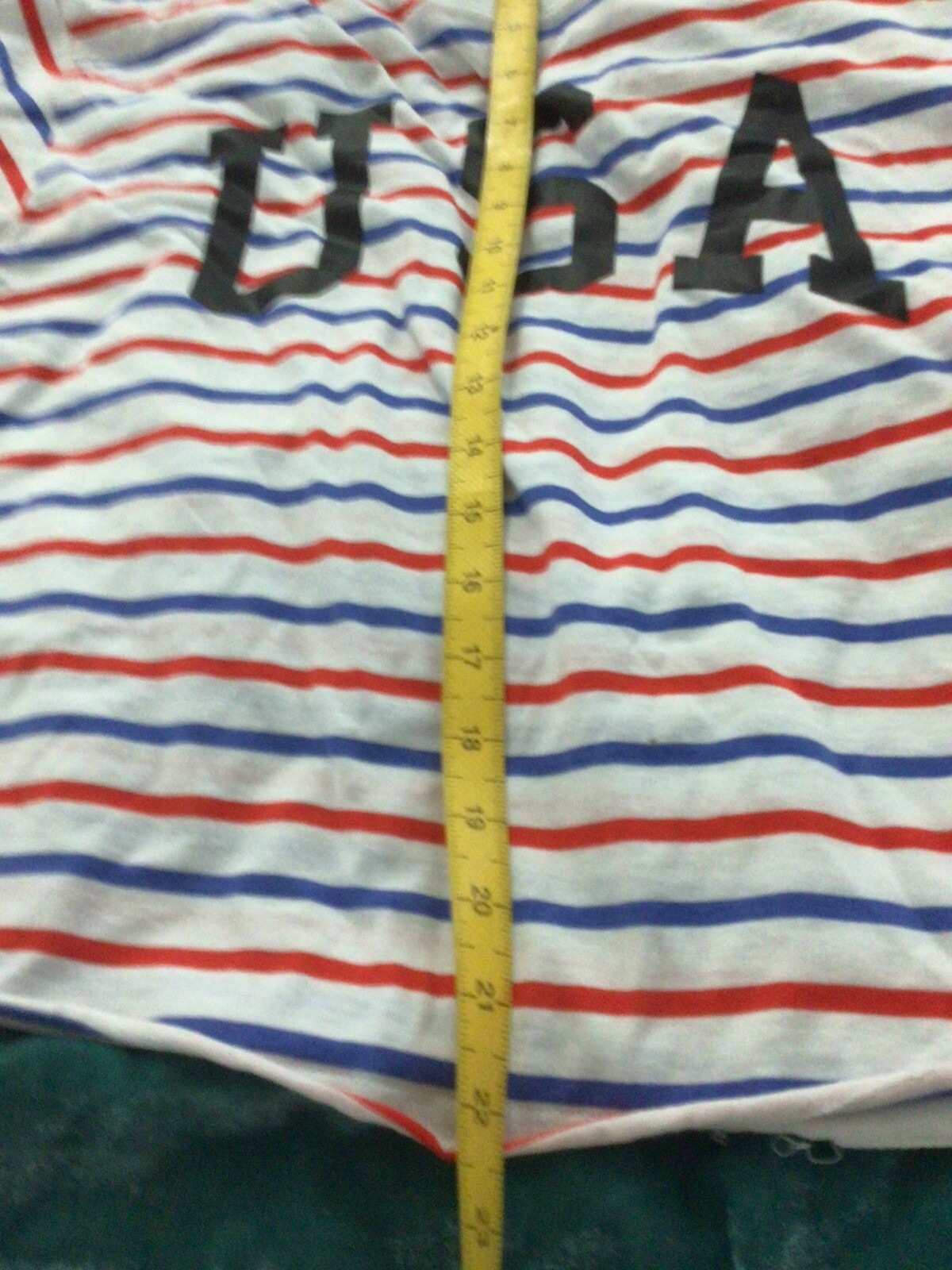 Mighty Fine Women’s Short Sleeve USA Graphic T-Shirt White/Red/Blue Stripe NWT L