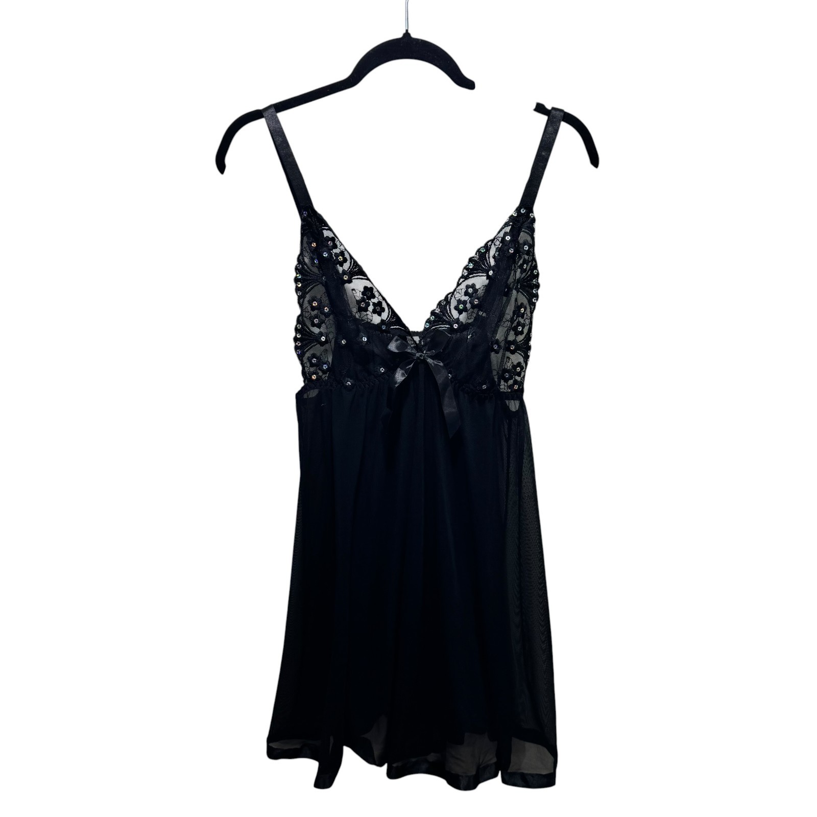 Baby Doll Full Sheer Sequins Lace Layers Whimsigotgh Elastic Waist Top 2X Black