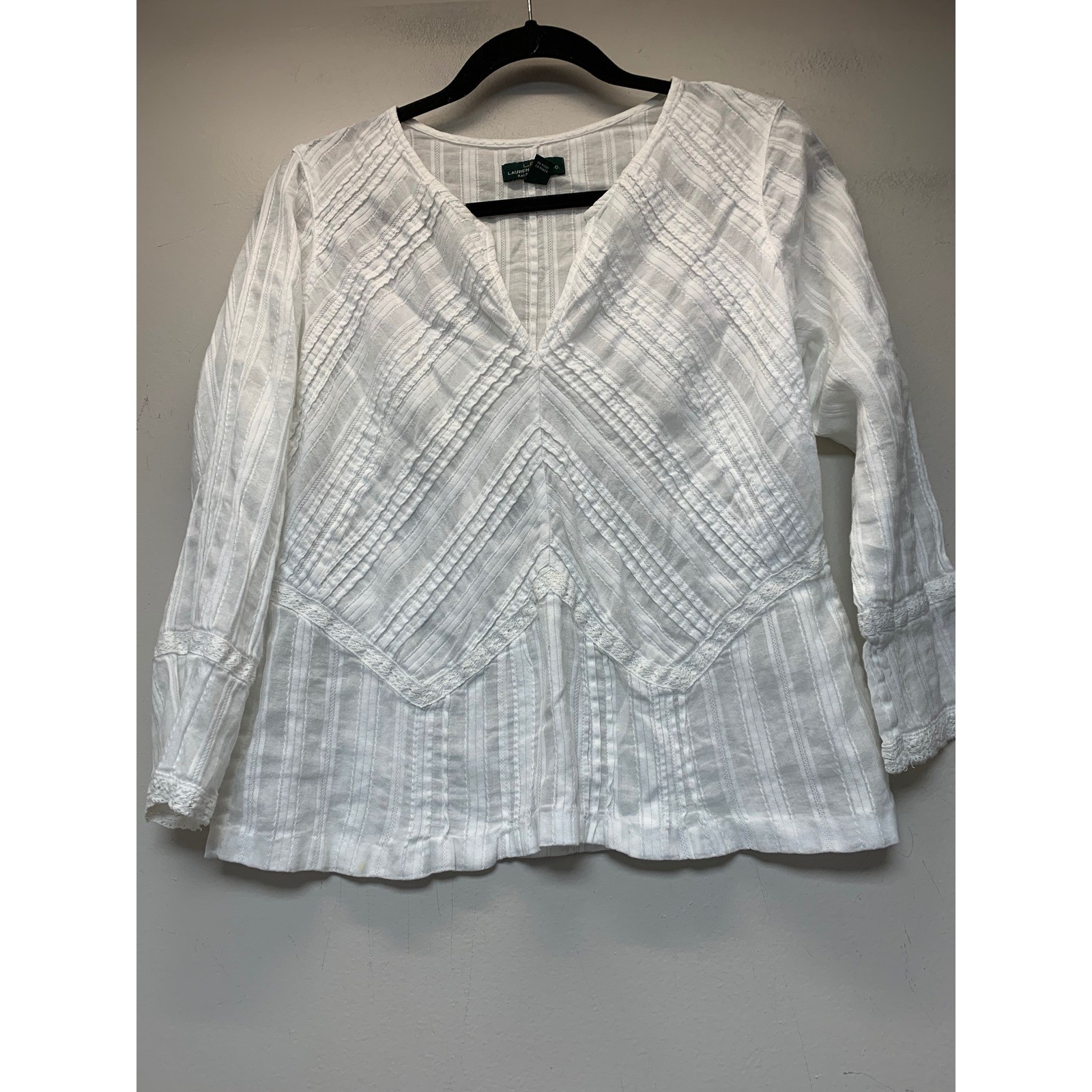 Lauren Jeans Co Ralph Lauren Blouse Womens Small White Excellent Boho Lace