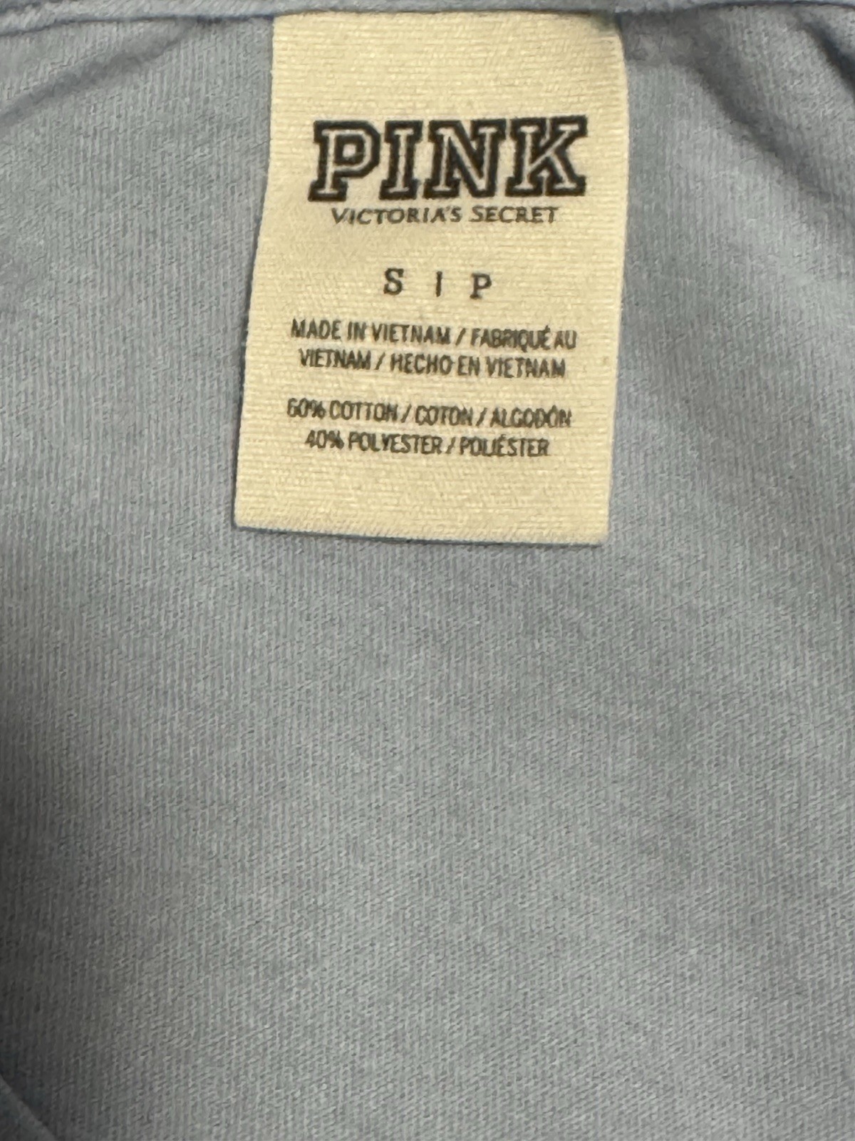 PINK Victoria’s Secret Women’s Light Blue Solid V-Neck Logo Knit Tee Size S