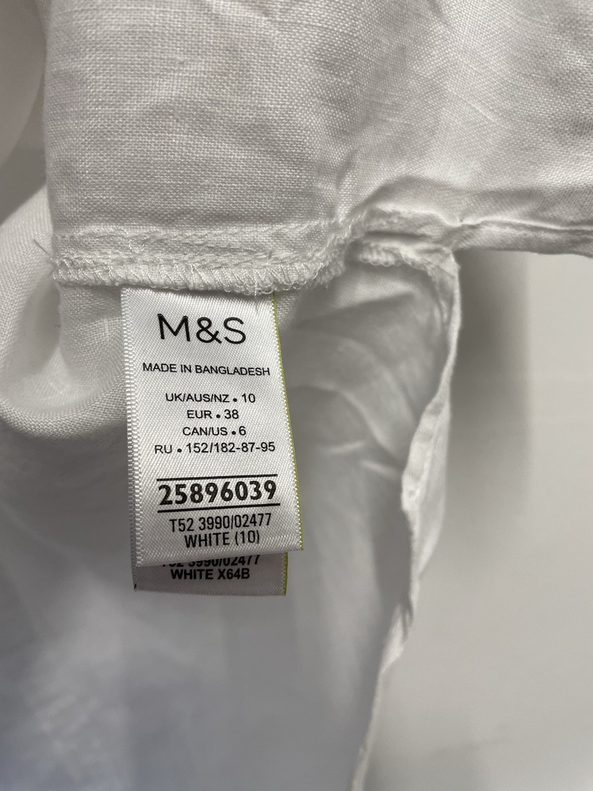M&S 100% Linen Oversized Boxy Blouse Size 10 White Short Sleeve Holiday