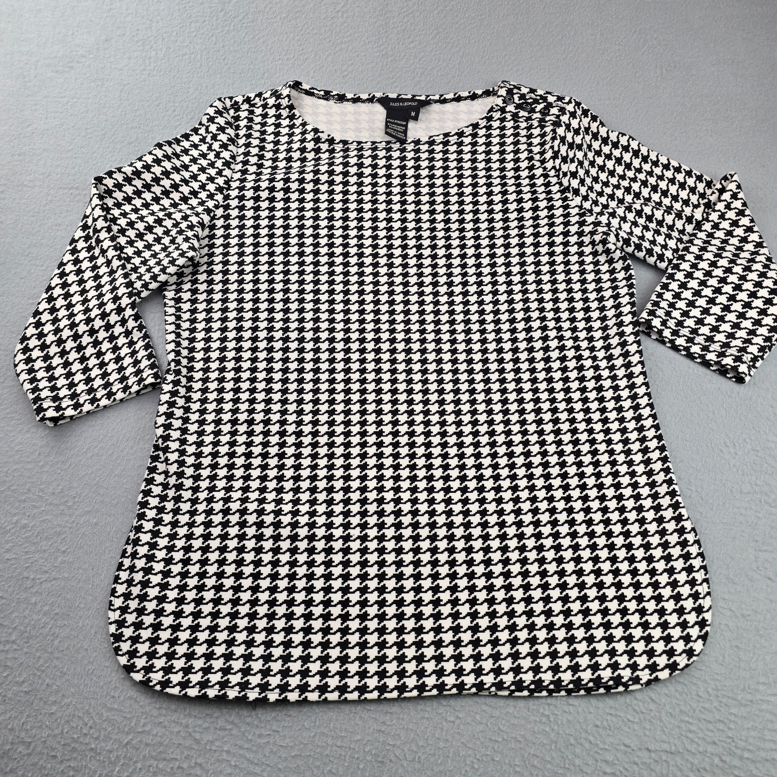 Jules & Leopold Top Womens Medium Black White Houndstooth Stretch Curved Hem
