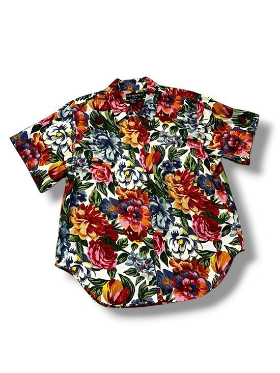 Bushwacker USA Camp Shirt Floral Print Medium CottageCore 80s/90s Preppy Vintage
