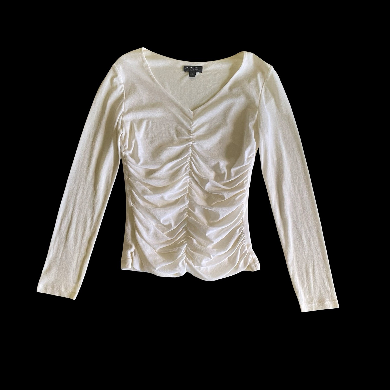 Classiques Entier White Ruched Top Size L Long Sleeve Stretch Balletcore