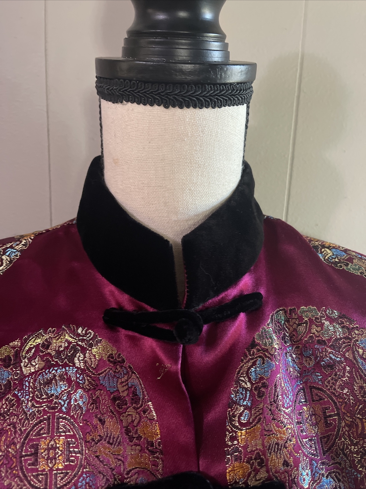 Cassure by SD & Kim Mandarin Silky Vintage Blouse SS Size 36” x 26.5 Neck B9
