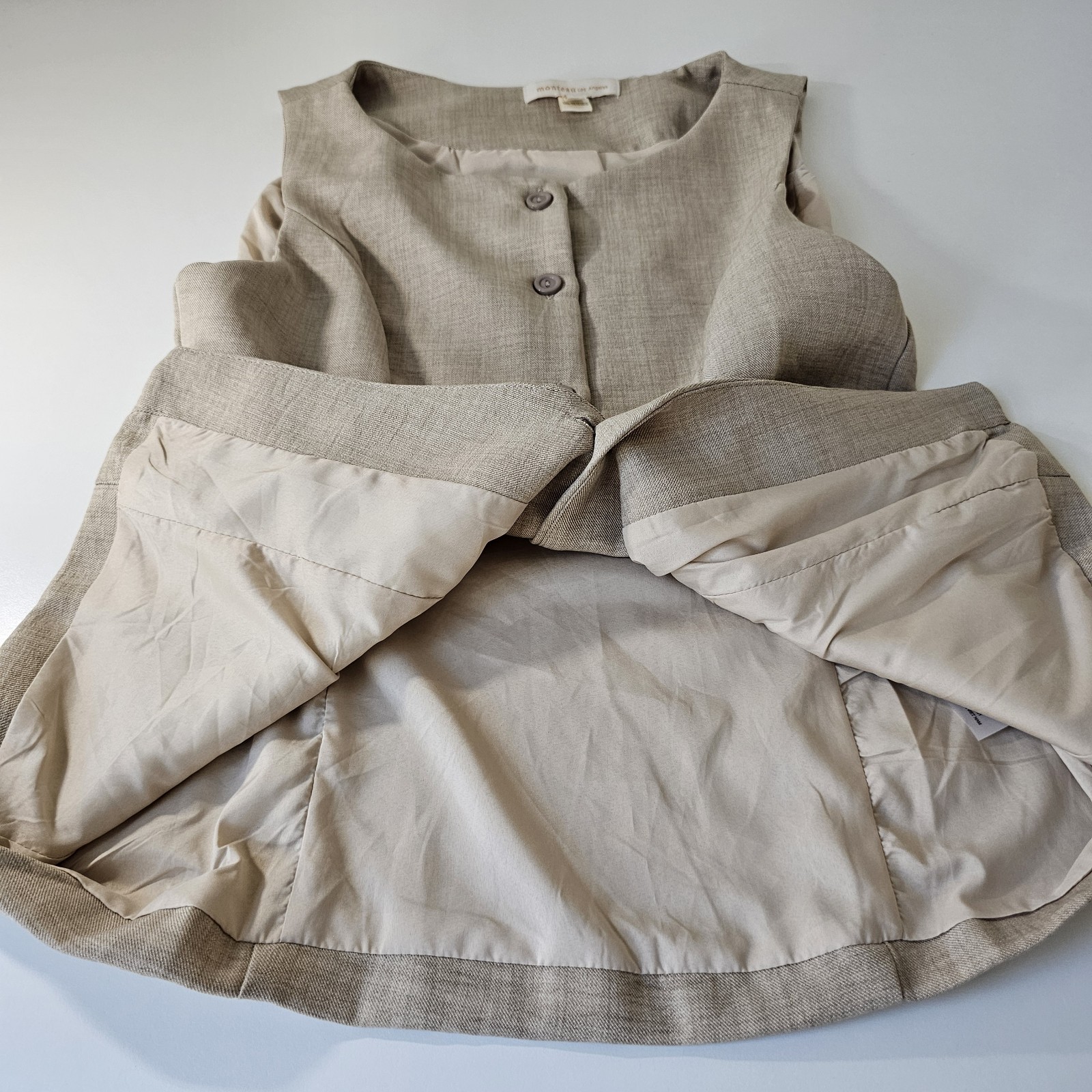 Monteau Los Angeles Womens Sleeveless Button Front Top Beige L Lined Office Wear