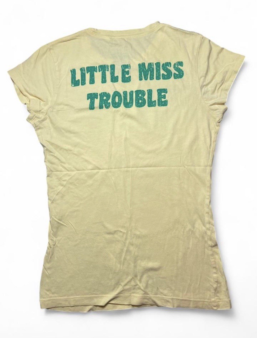 Vintage Y2K Little Miss ‘Trouble Maker’ Yellow Graphic BabyTee – 2000s