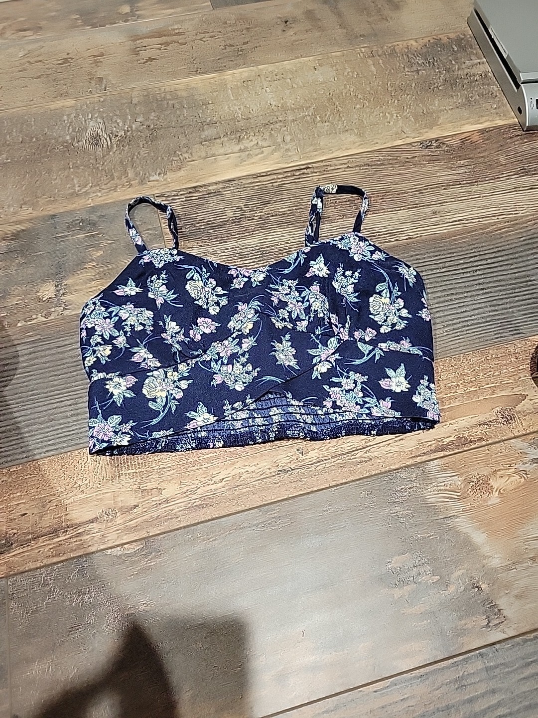 B.O.G. Collection Blue Floral Crop Top Bustier Corset Bra Top S Juniors NWOT
